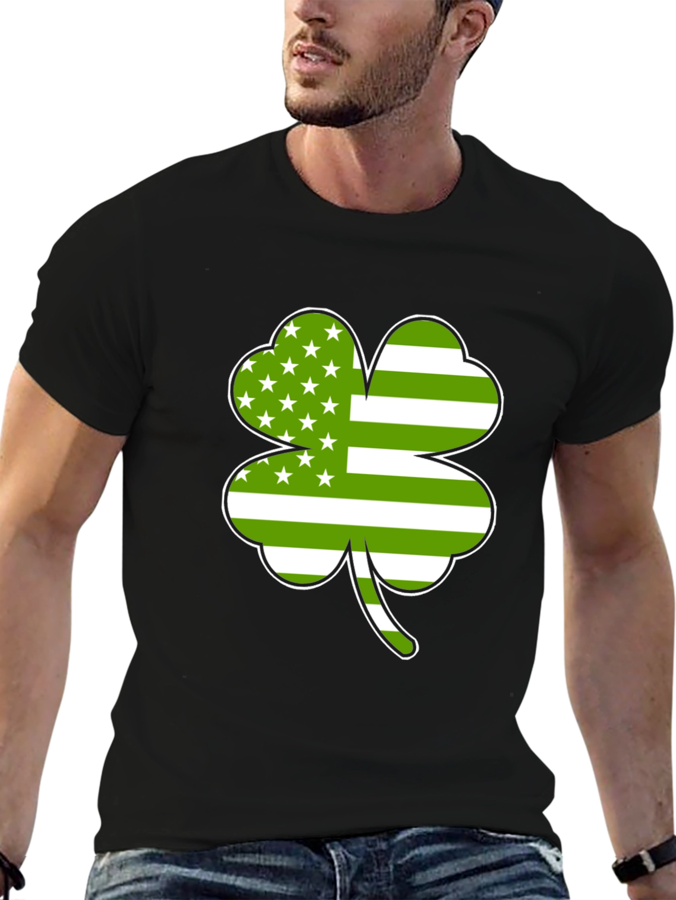 Lucky Shamrock USA Flag Graphic T-Shirt - Black