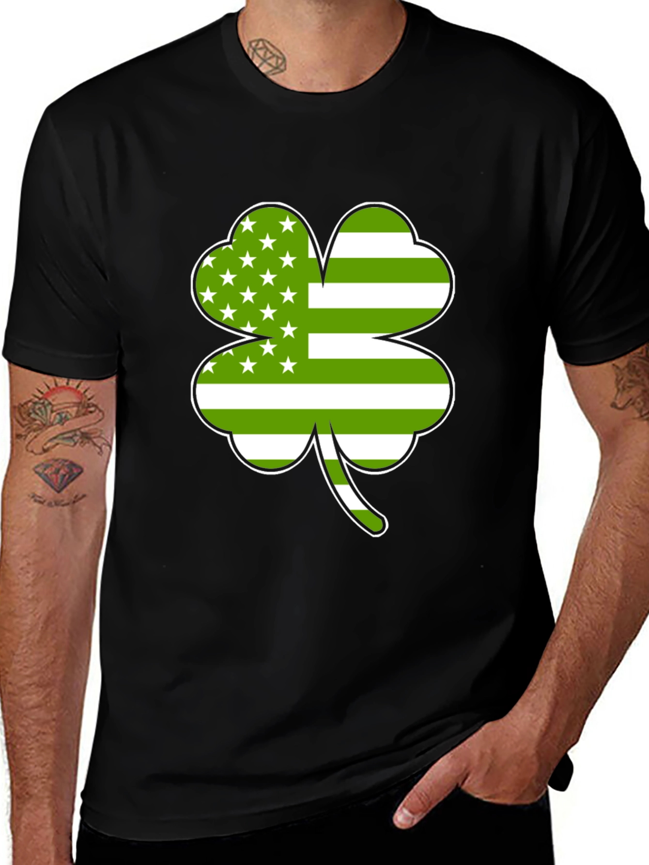 Lucky Shamrock USA Flag Graphic T-Shirt - Black