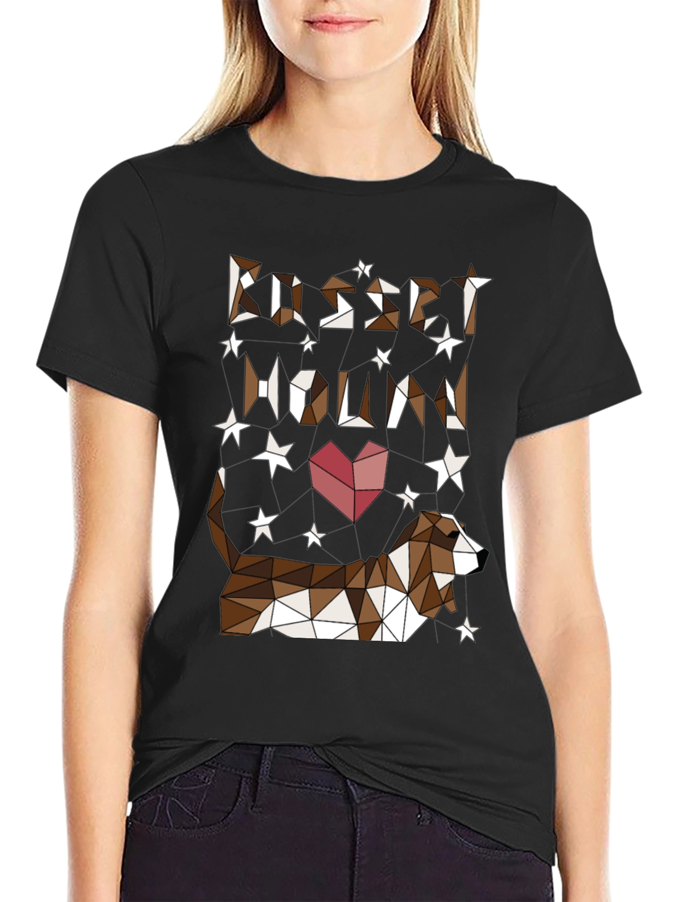 Geometric Basset Hound Heart Graphic Tee