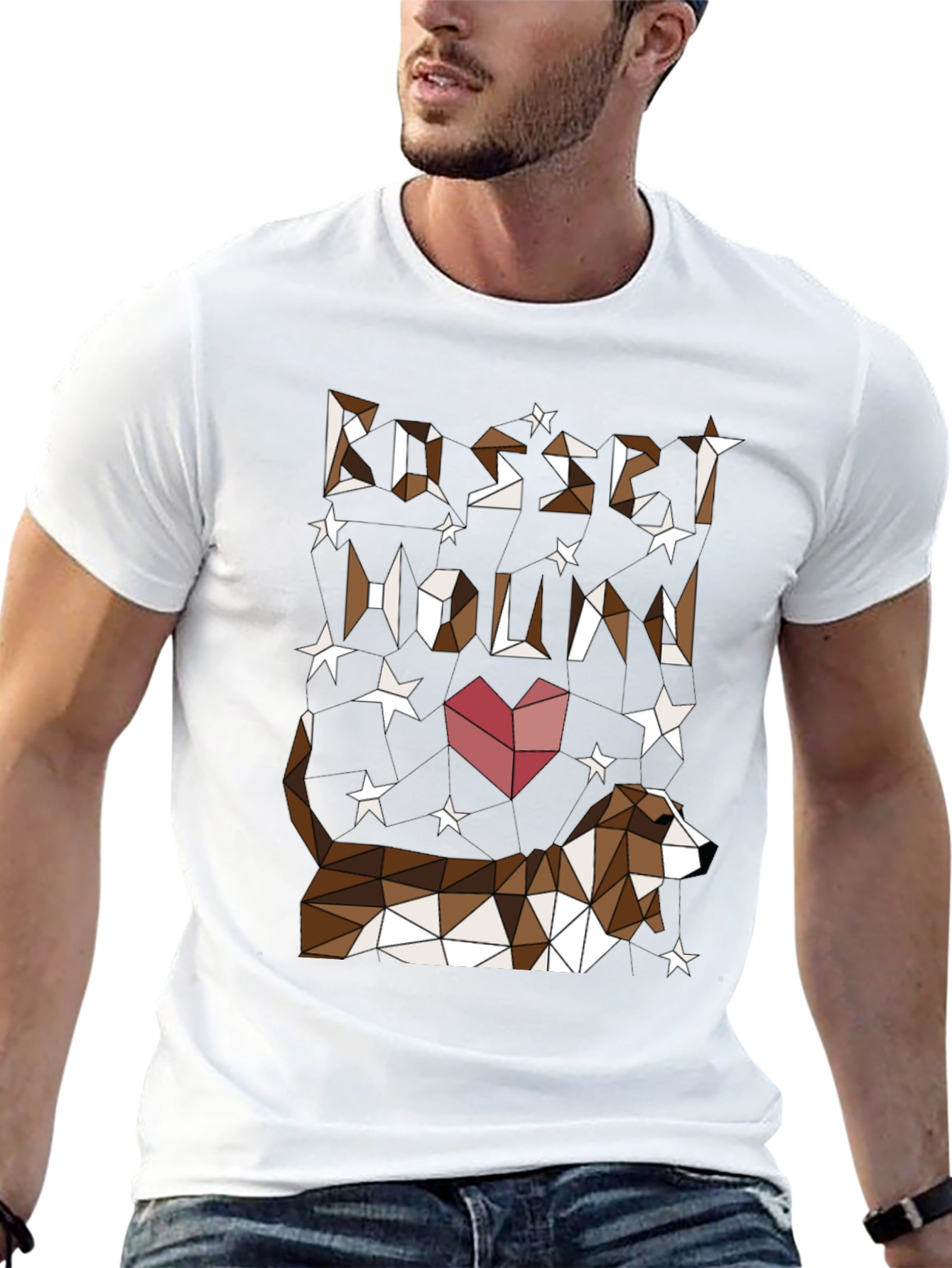 Geometric Basset Hound Heart Graphic Tee