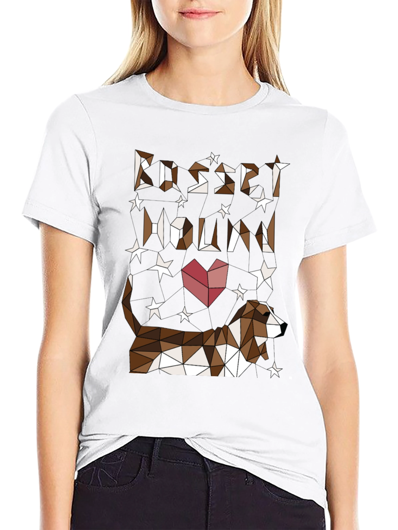 Geometric Basset Hound Heart Graphic Tee