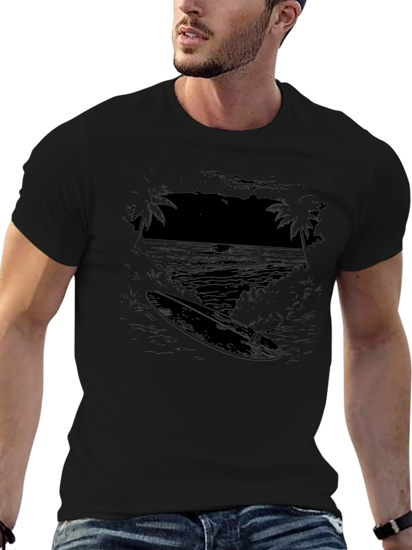 Surfboard Graphic Black T-Shirt