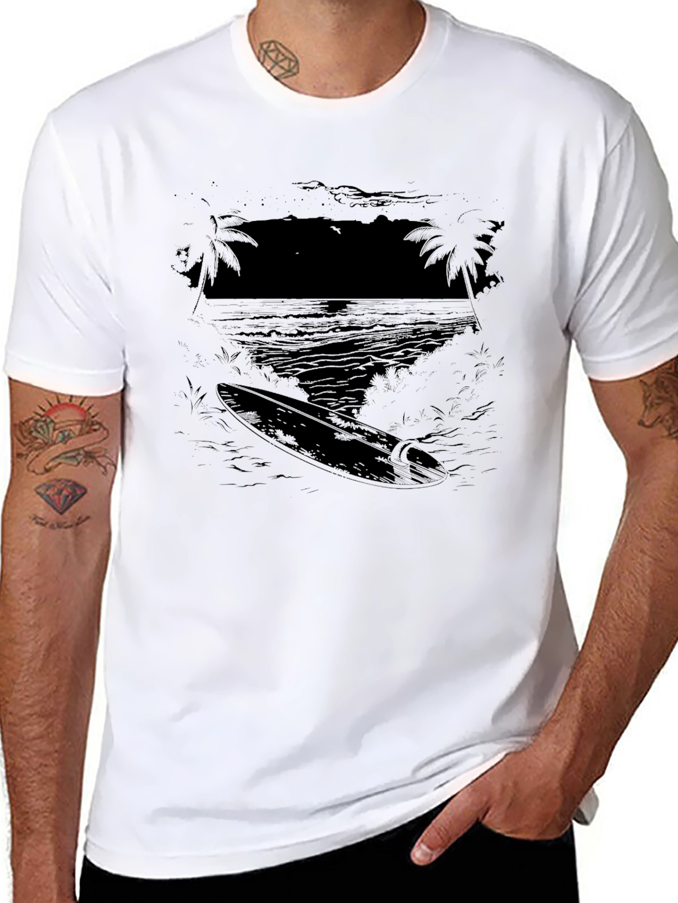 Surfboard Graphic Black T-Shirt