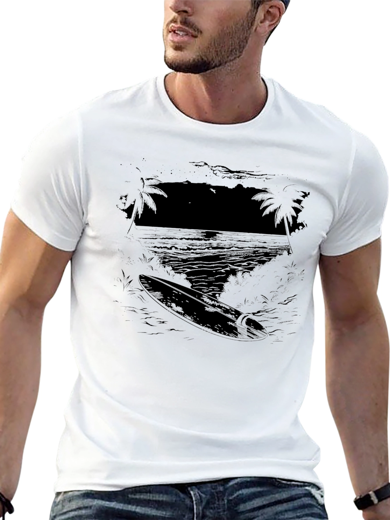 Surfboard Graphic Black T-Shirt