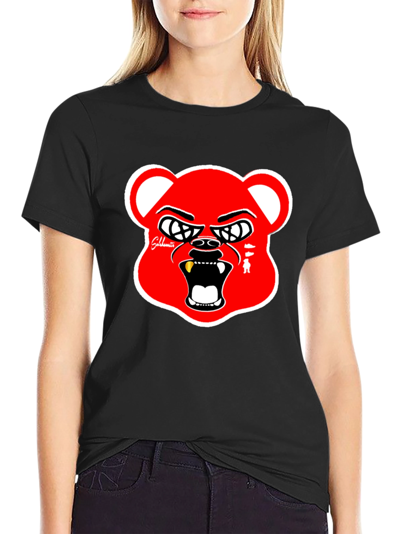 Red Bear Graphic Black T-Shirt