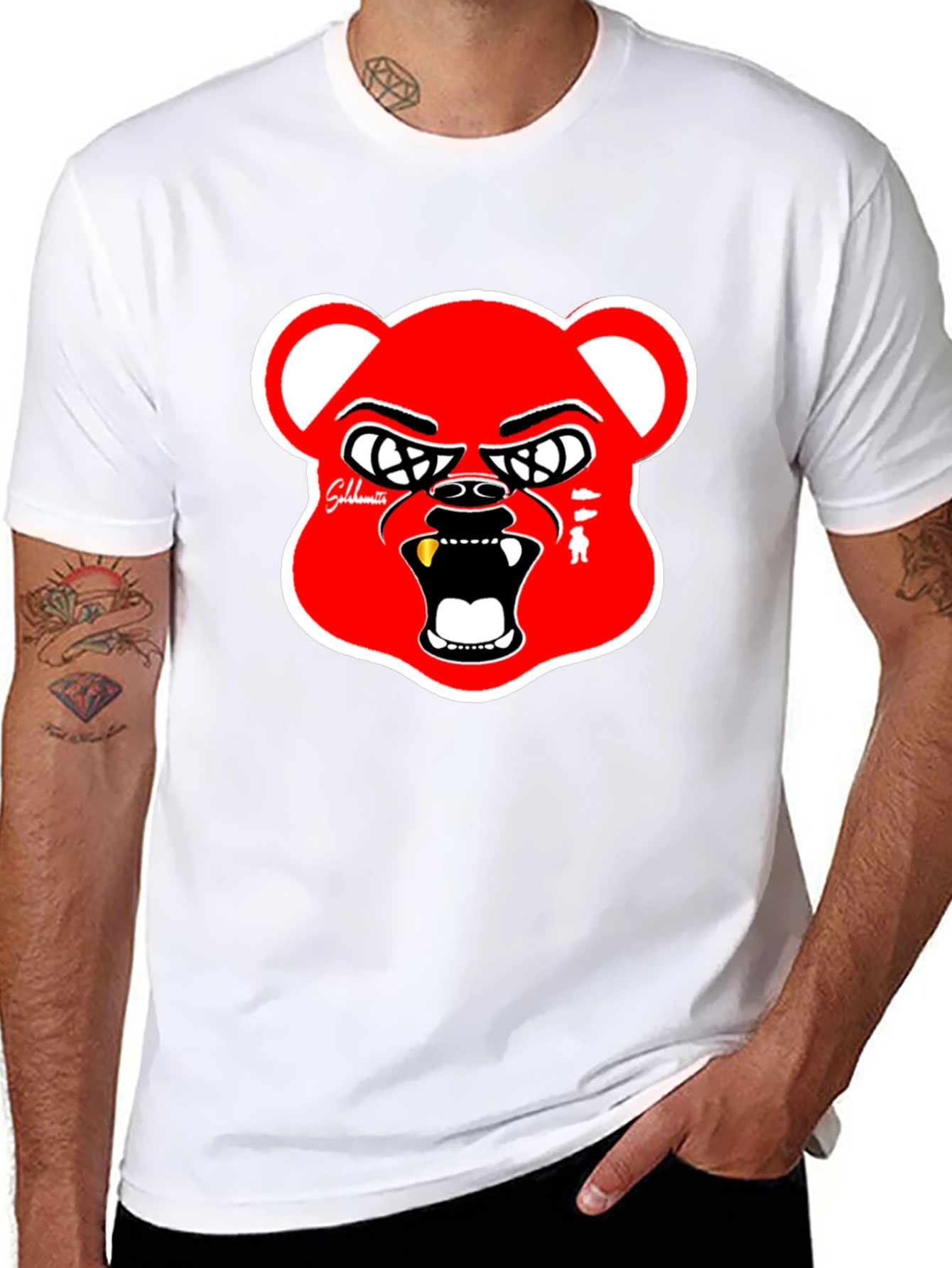 Red Bear Graphic Black T-Shirt