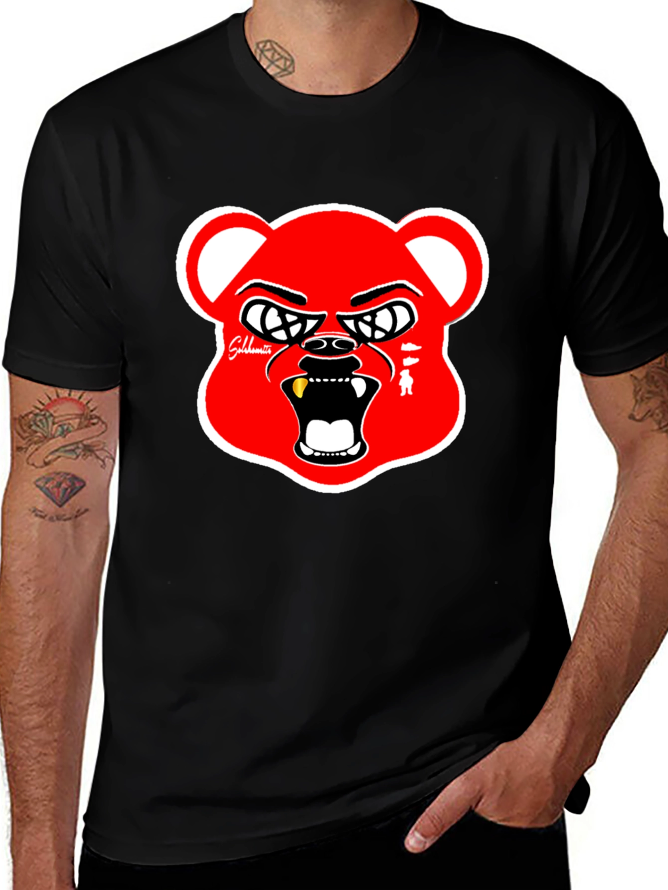 Red Bear Graphic Black T-Shirt