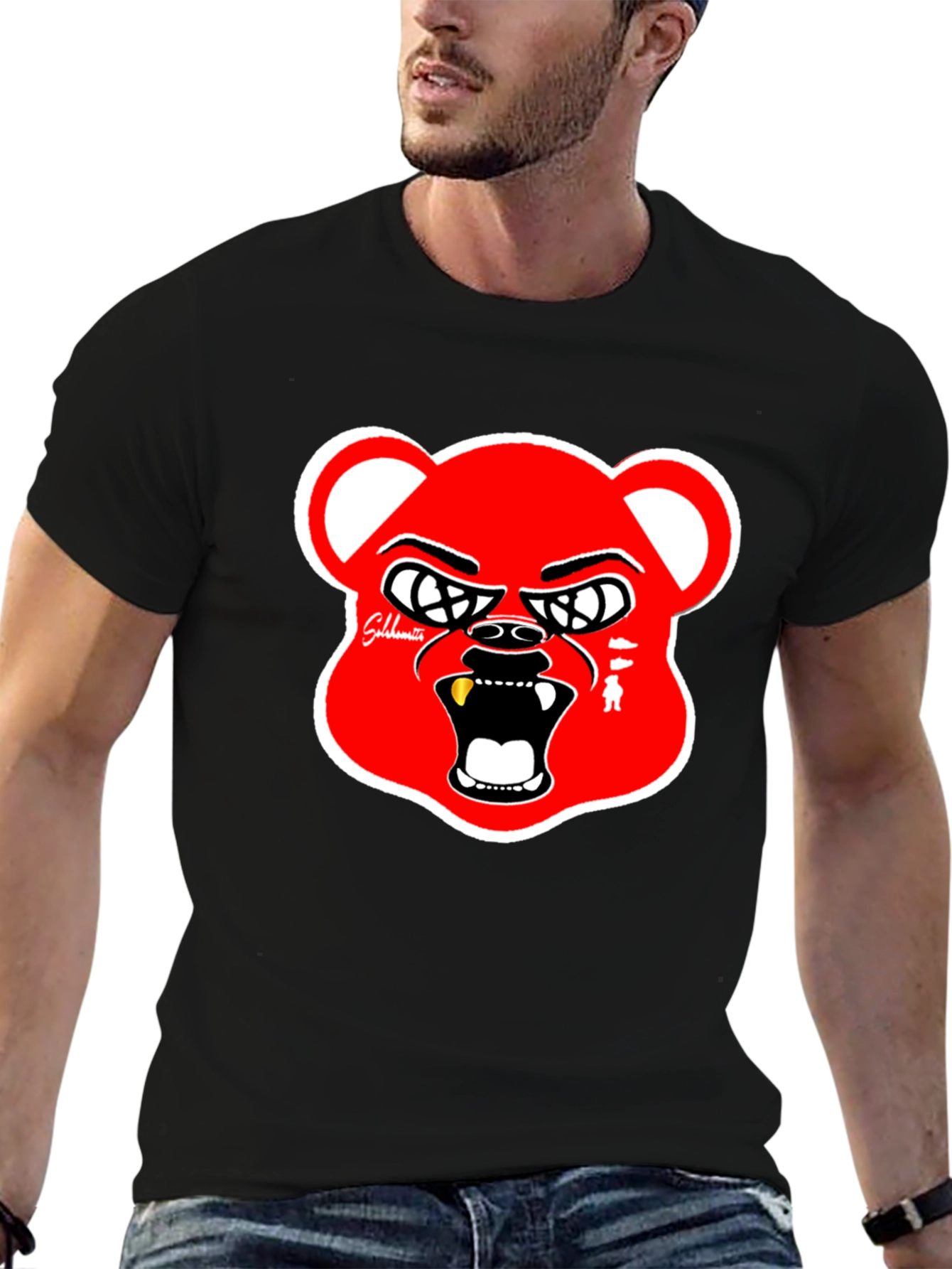 Red Bear Graphic Black T-Shirt
