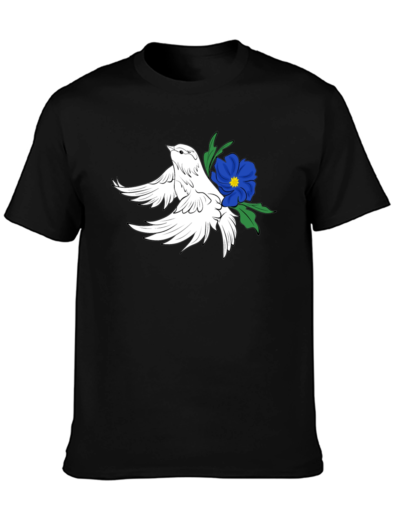 Dove & Flower Graphic Black T-Shirt