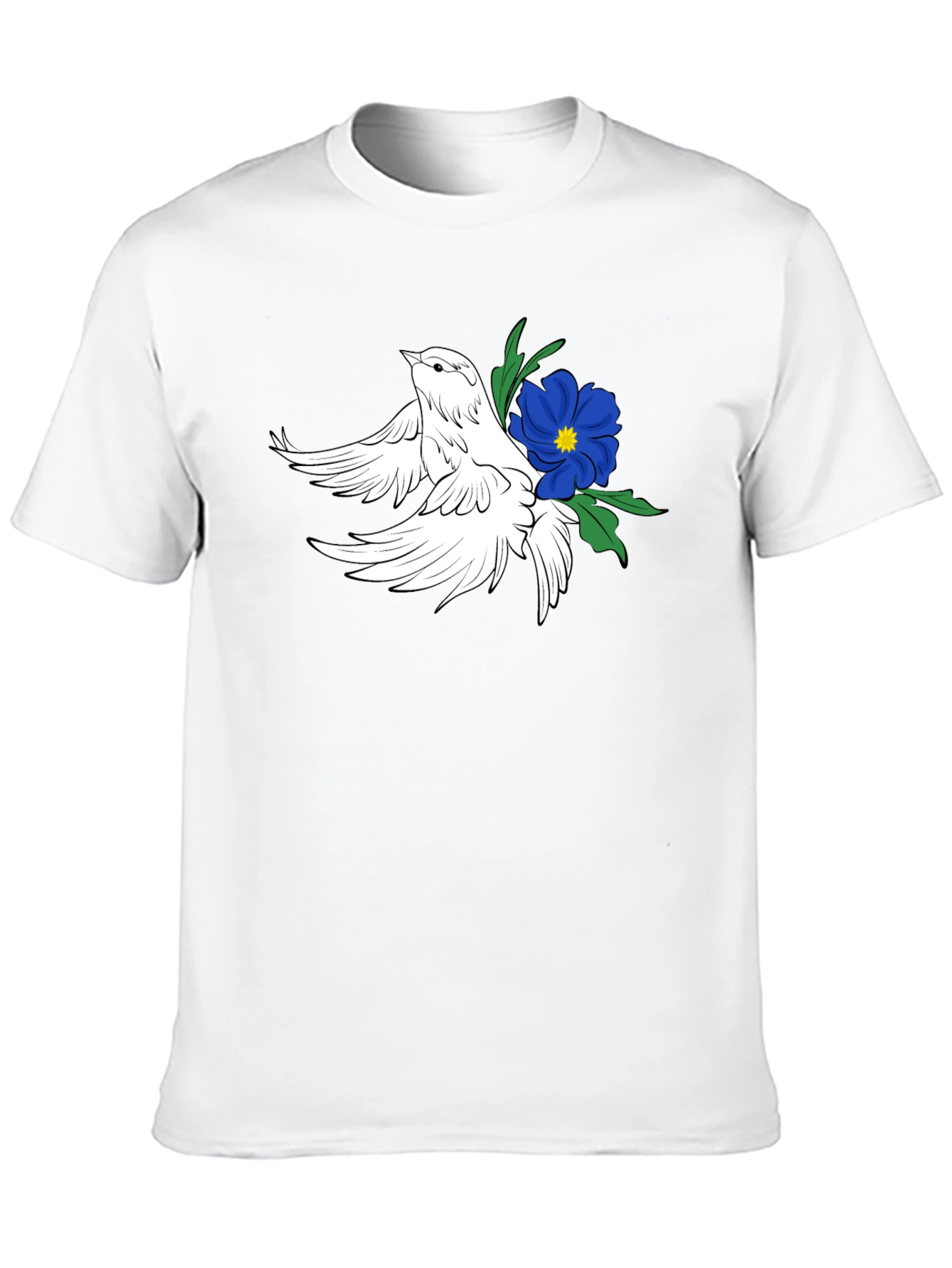 Dove & Flower Graphic Black T-Shirt
