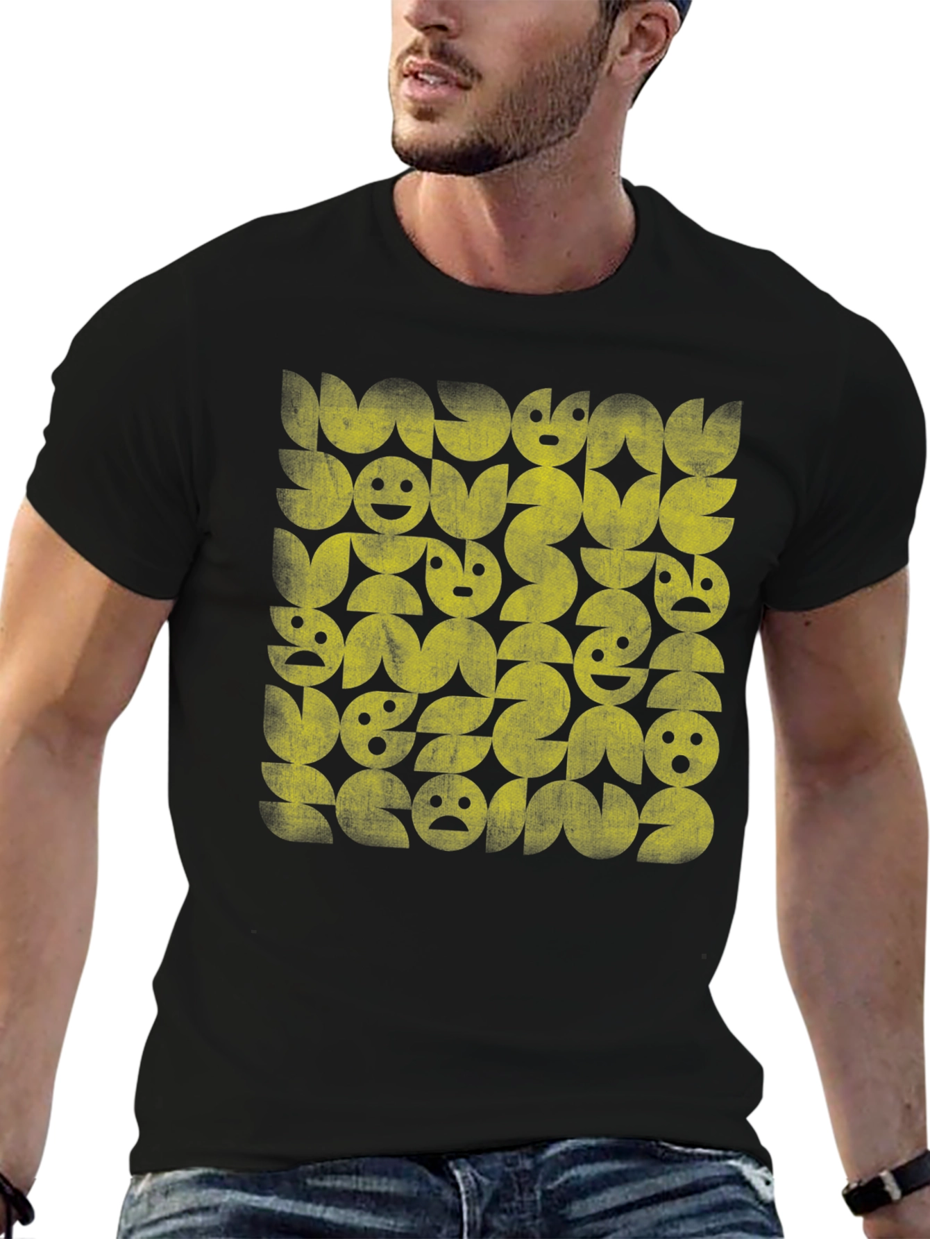 Retro Graphic Print Black T-Shirt