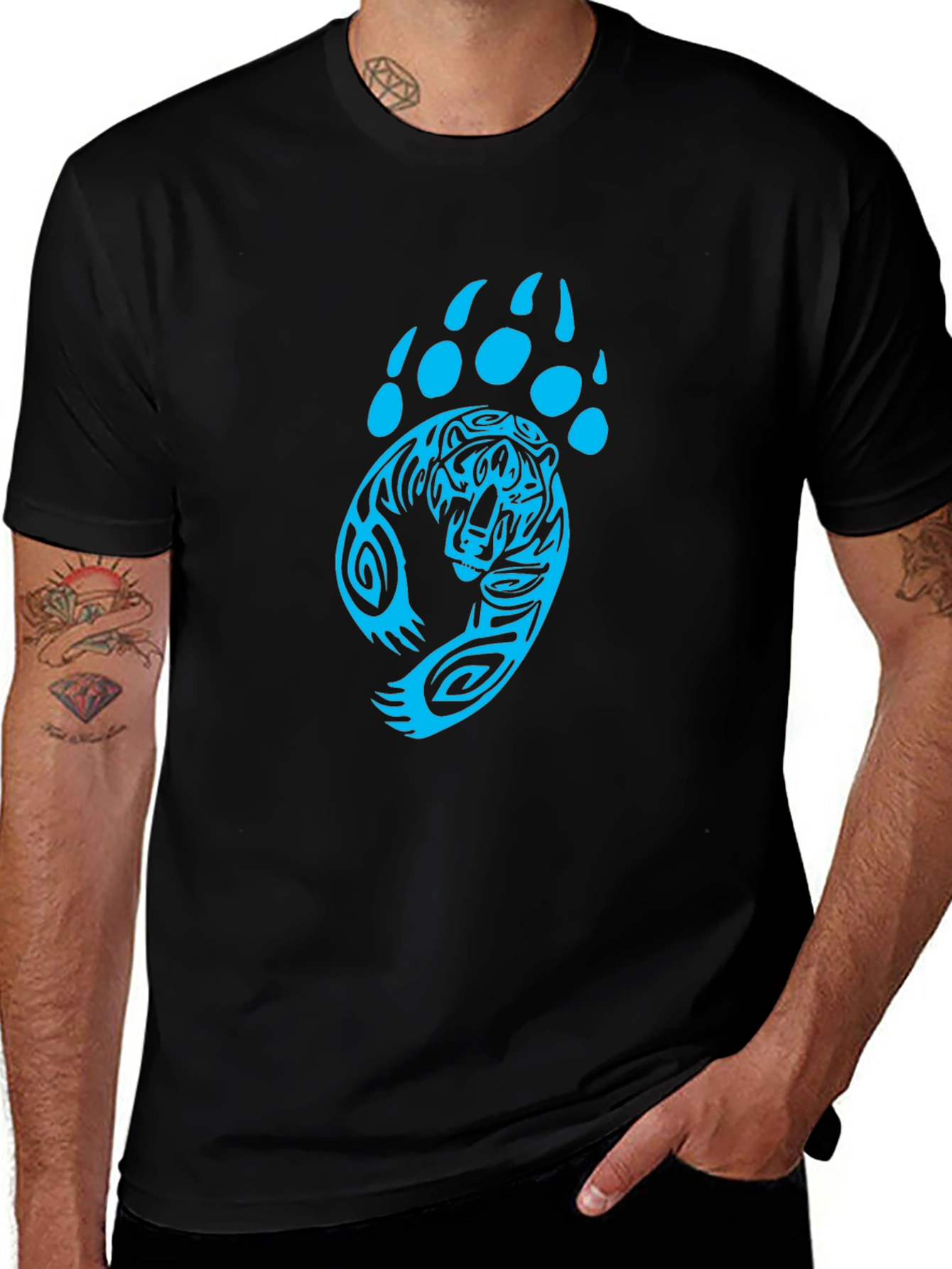 Tiger Paw Print Graphic Black T-Shirt