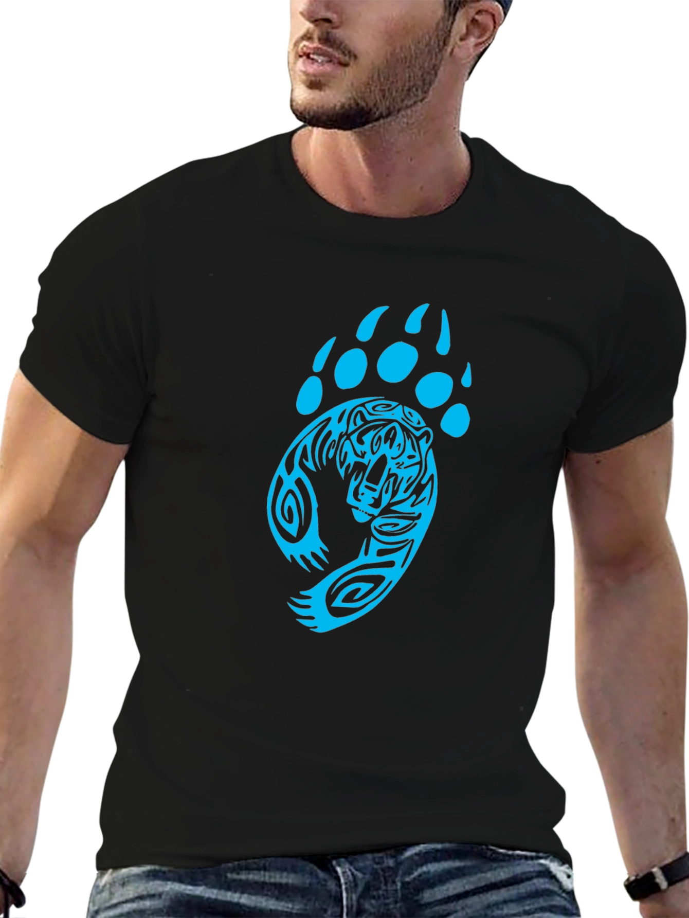 Tiger Paw Print Graphic Black T-Shirt