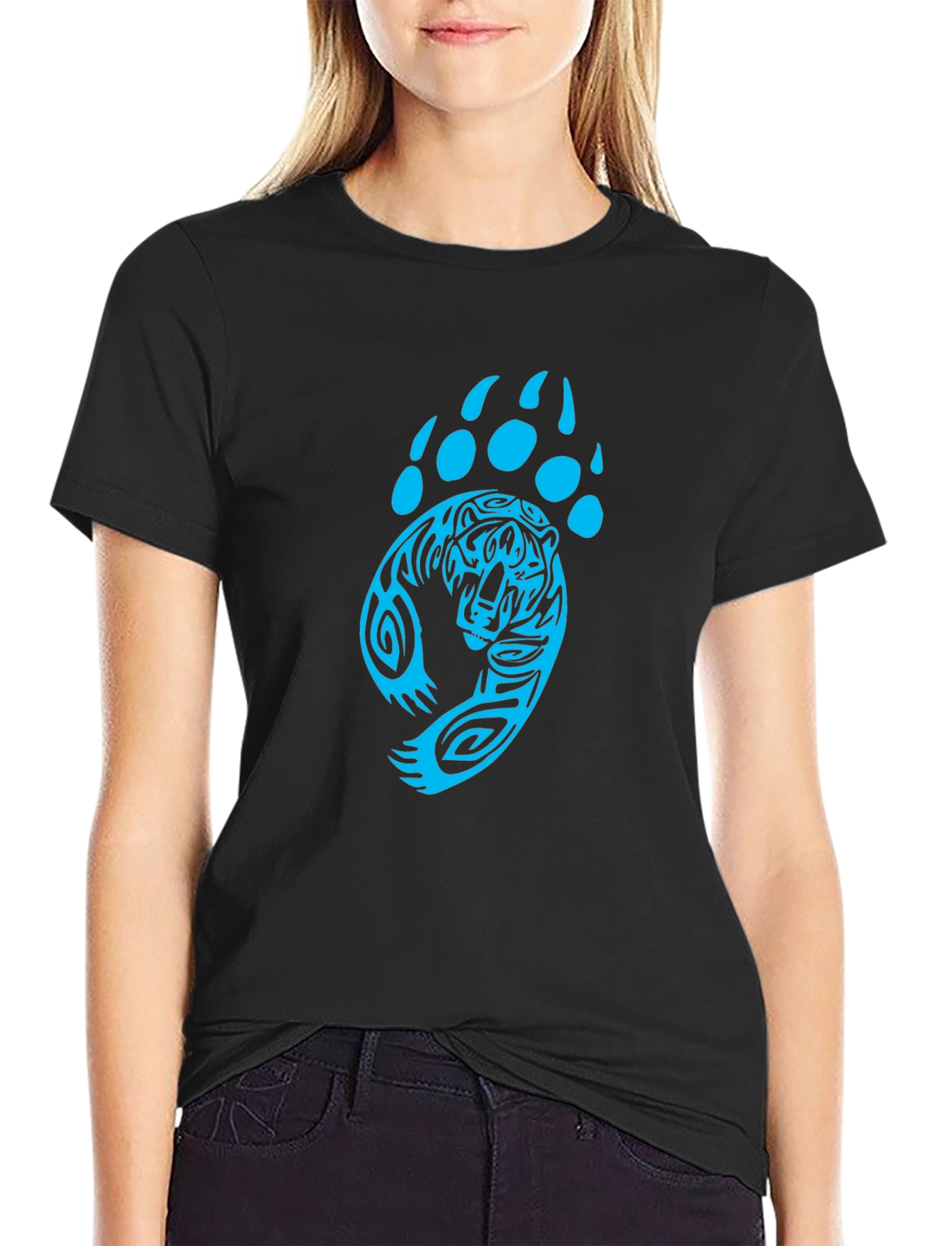 Tiger Paw Print Graphic Black T-Shirt