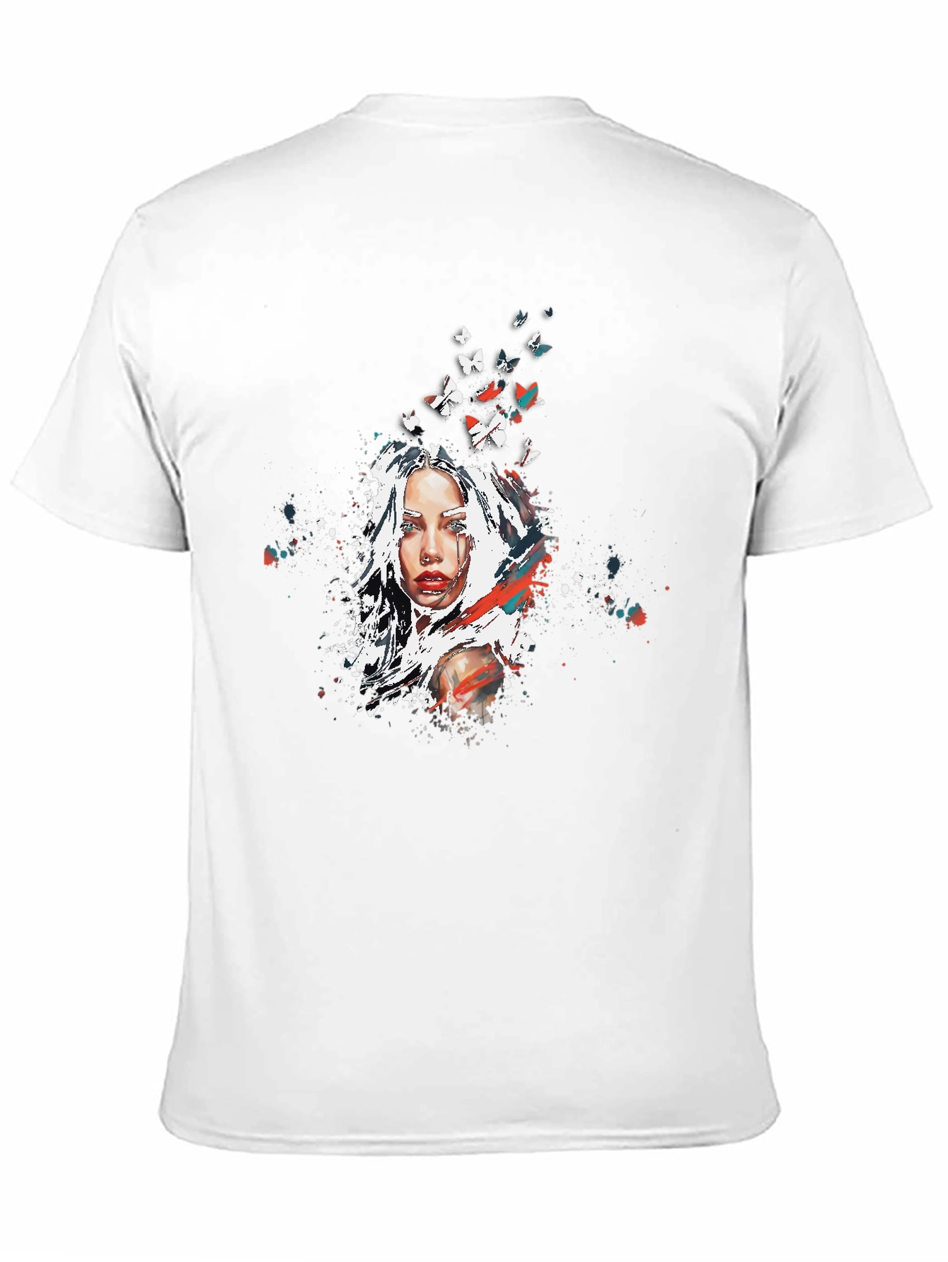 Artistic Woman Butterfly Graphic Black T-Shirt
