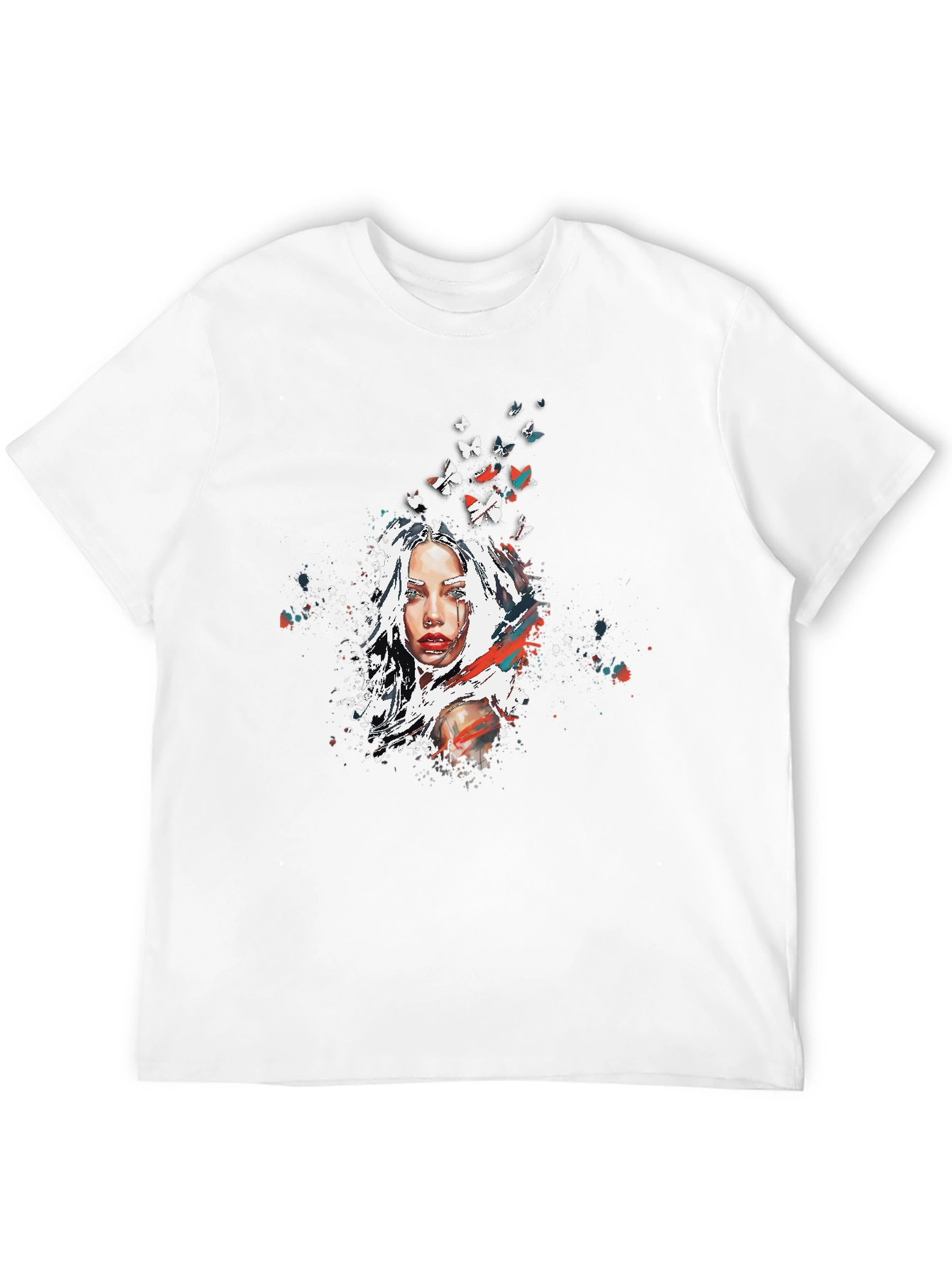 Artistic Woman Butterfly Graphic Black T-Shirt