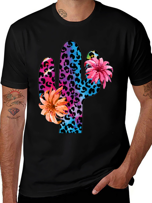 Mens Cactus Flower Print Crewneck T-Shirt