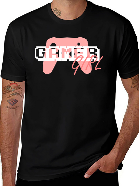 Gamer Girl T-Shirt - Black Cotton Tee Pink Controller Design