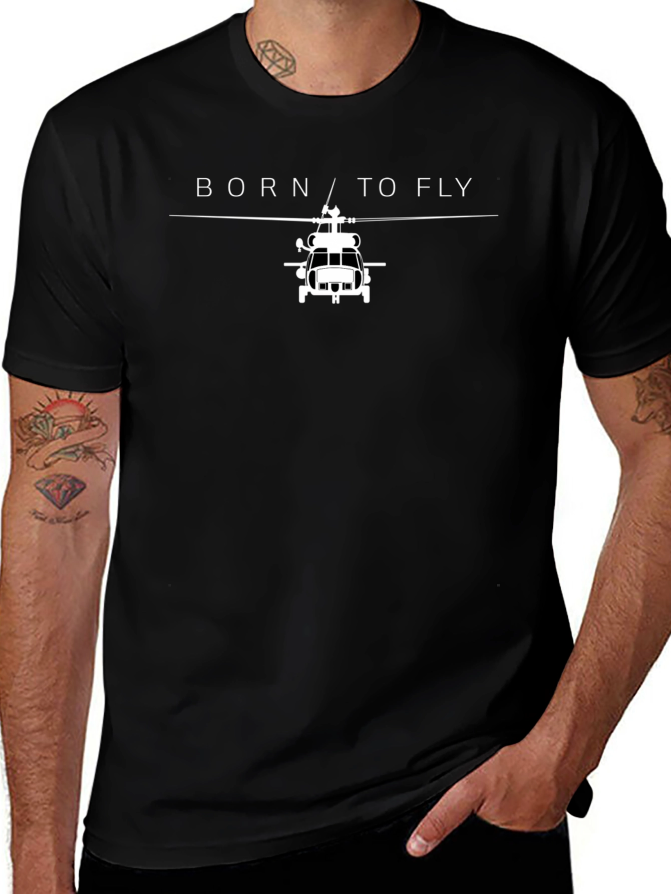 Born to Fly Helicopter Graphic Tee - Black