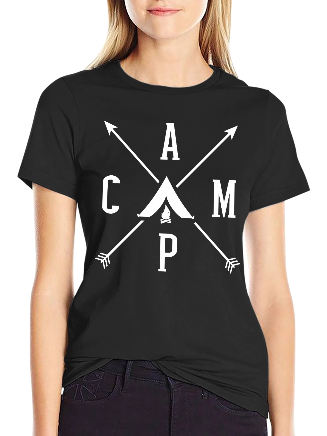 Camping Graphic Tee - Black Cotton Blend T-Shirt
