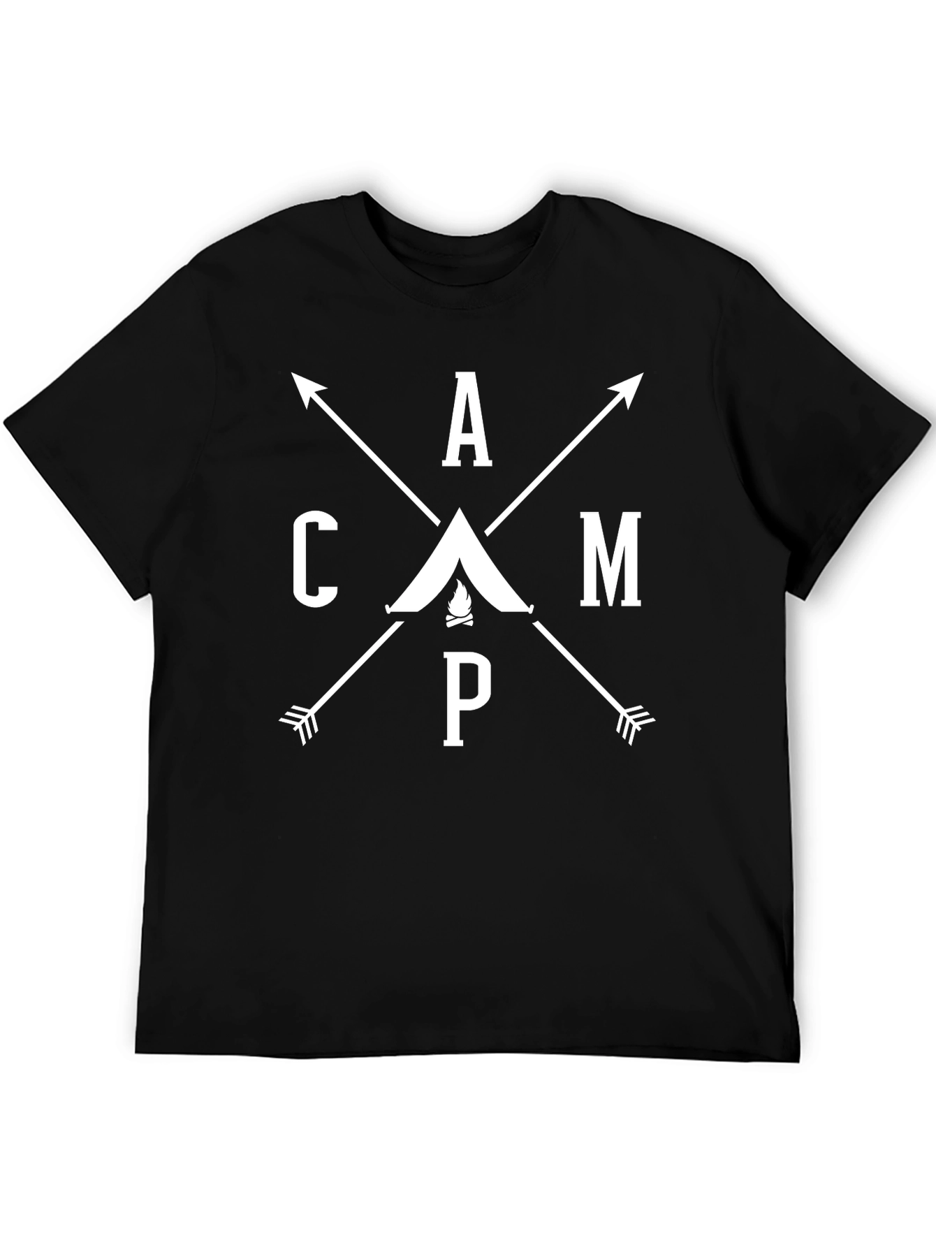 Camping Graphic Tee - Black Cotton Blend T-Shirt