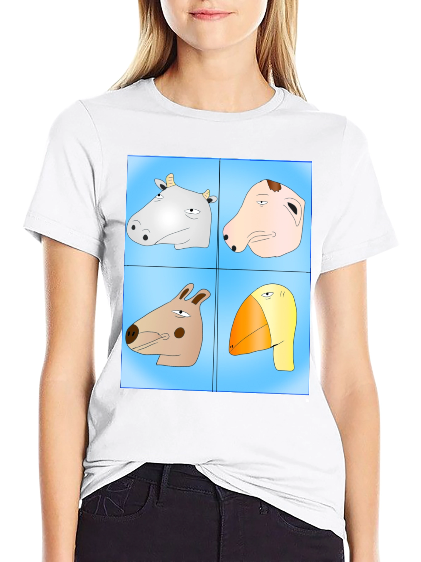 Funny Animal Faces T-Shirt - Cartoon Heads Tee