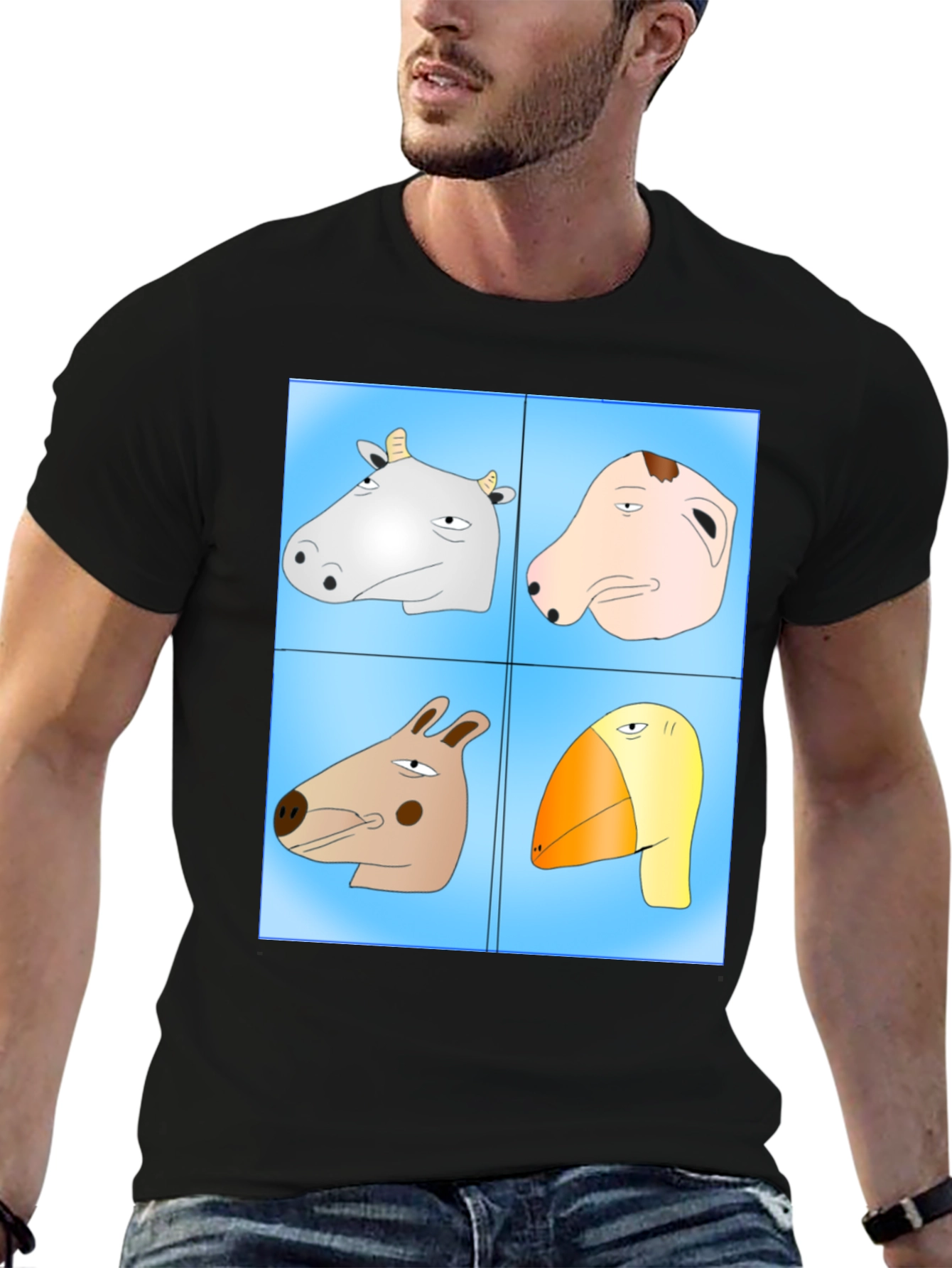Funny Animal Faces T-Shirt - Cartoon Heads Tee