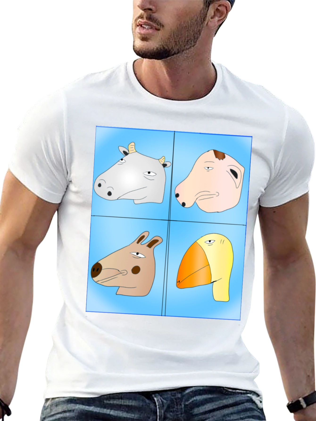 Funny Animal Faces T-Shirt - Cartoon Heads Tee