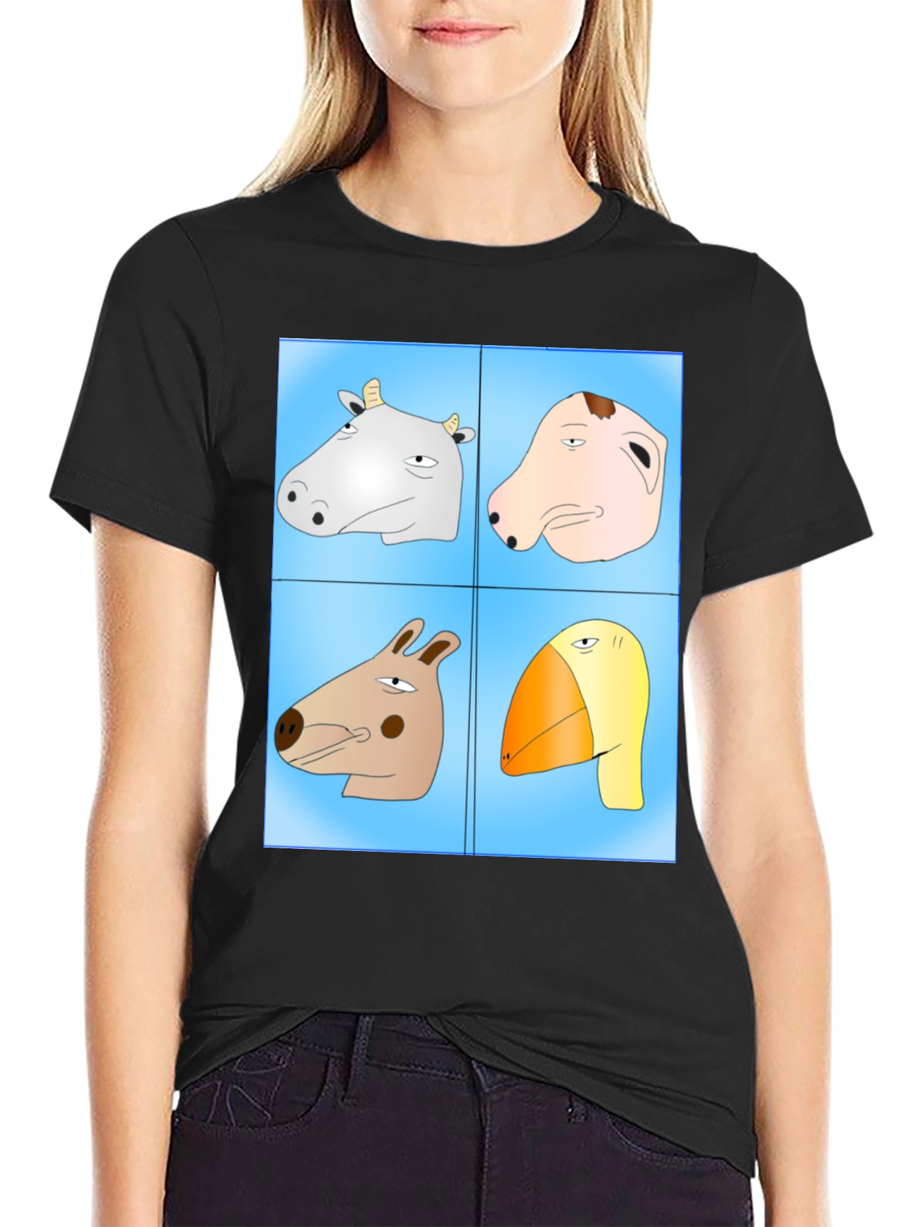 Funny Animal Faces T-Shirt - Cartoon Heads Tee