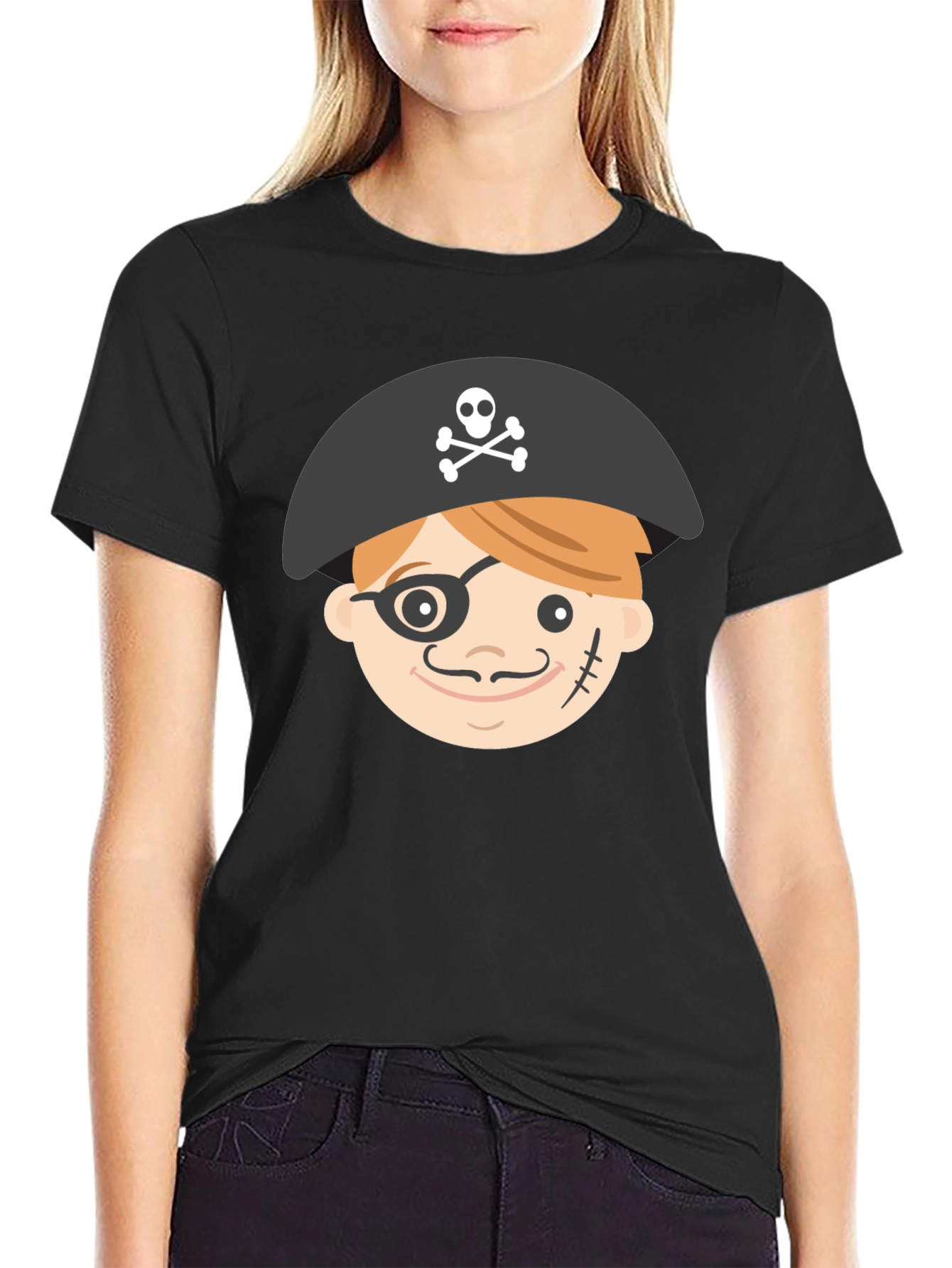 Pirate Cartoon Graphic Black T-Shirt