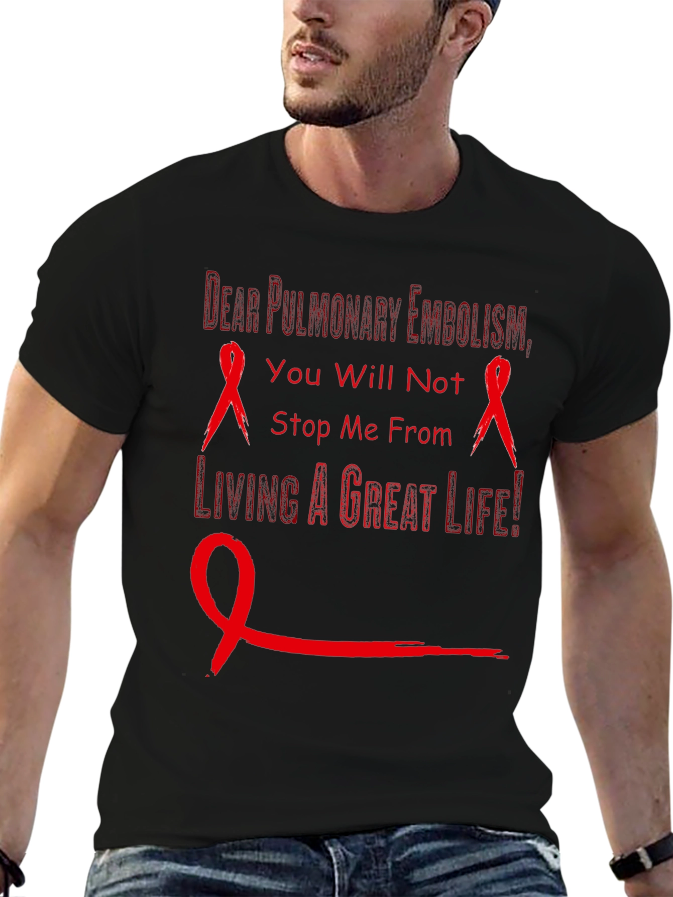 Pulmonary Embolism Awareness T-Shirt - Red Ribbon