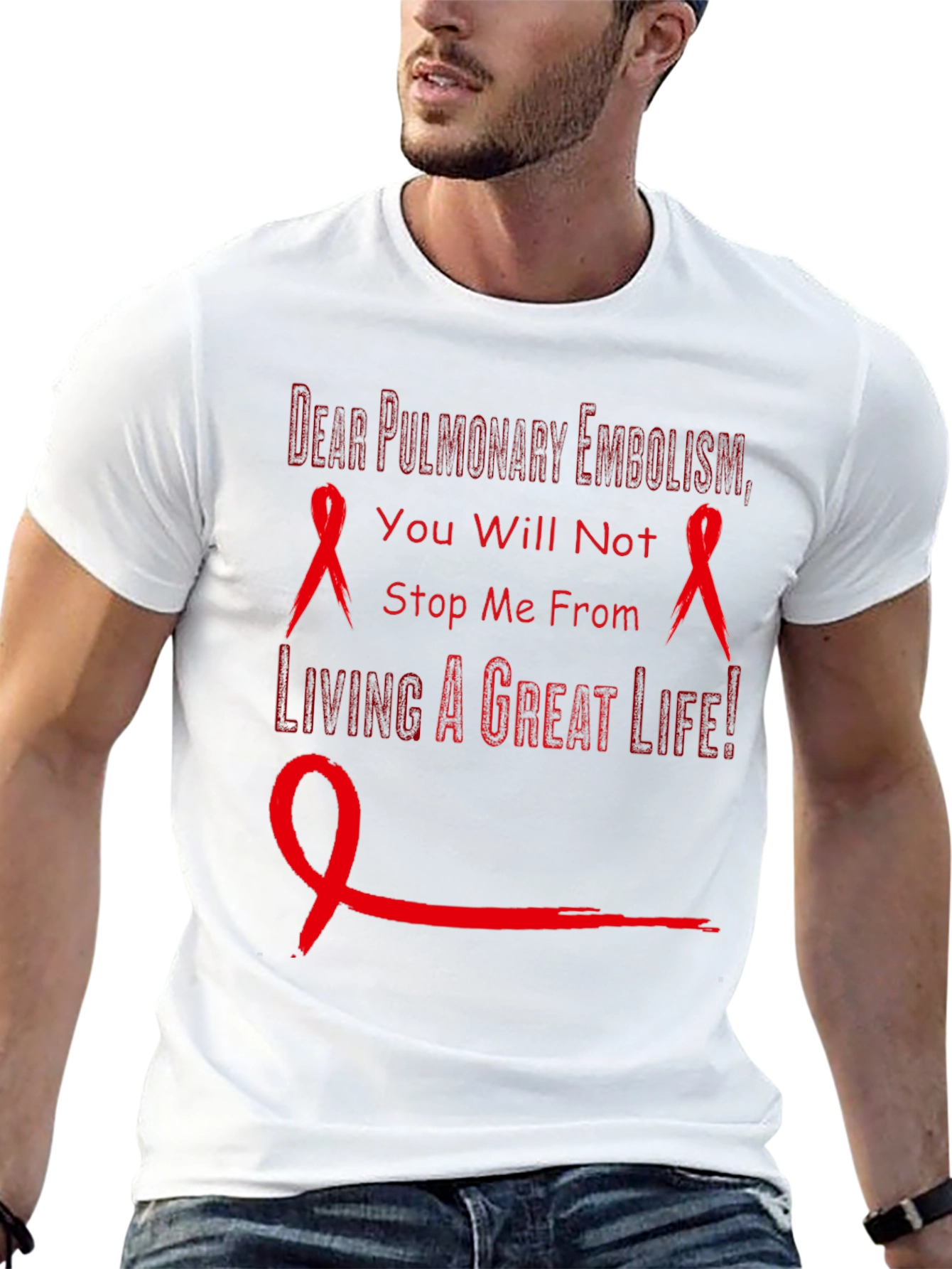 Pulmonary Embolism Awareness T-Shirt - Red Ribbon