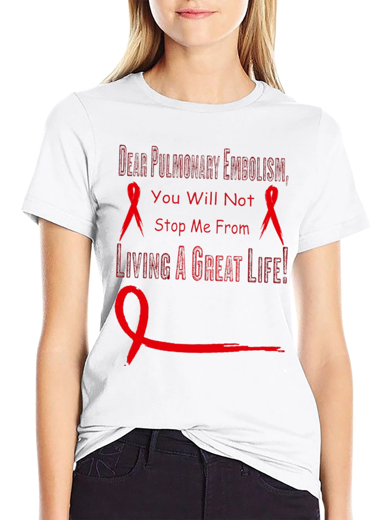 Pulmonary Embolism Awareness T-Shirt - Red Ribbon