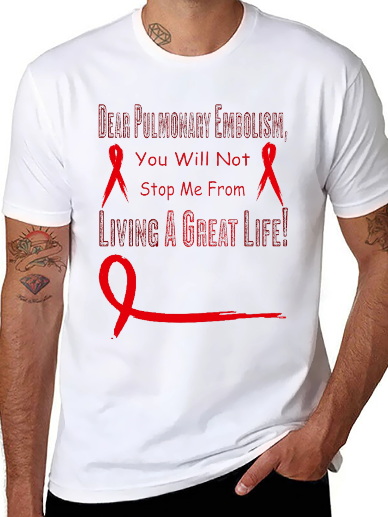 Pulmonary Embolism Awareness T-Shirt - Red Ribbon
