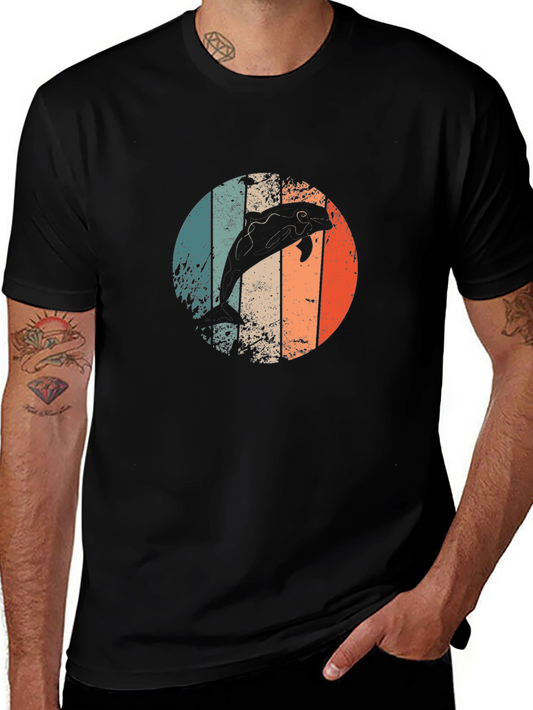 Retro Dolphin Graphic Tee - Mens Black T-Shirt