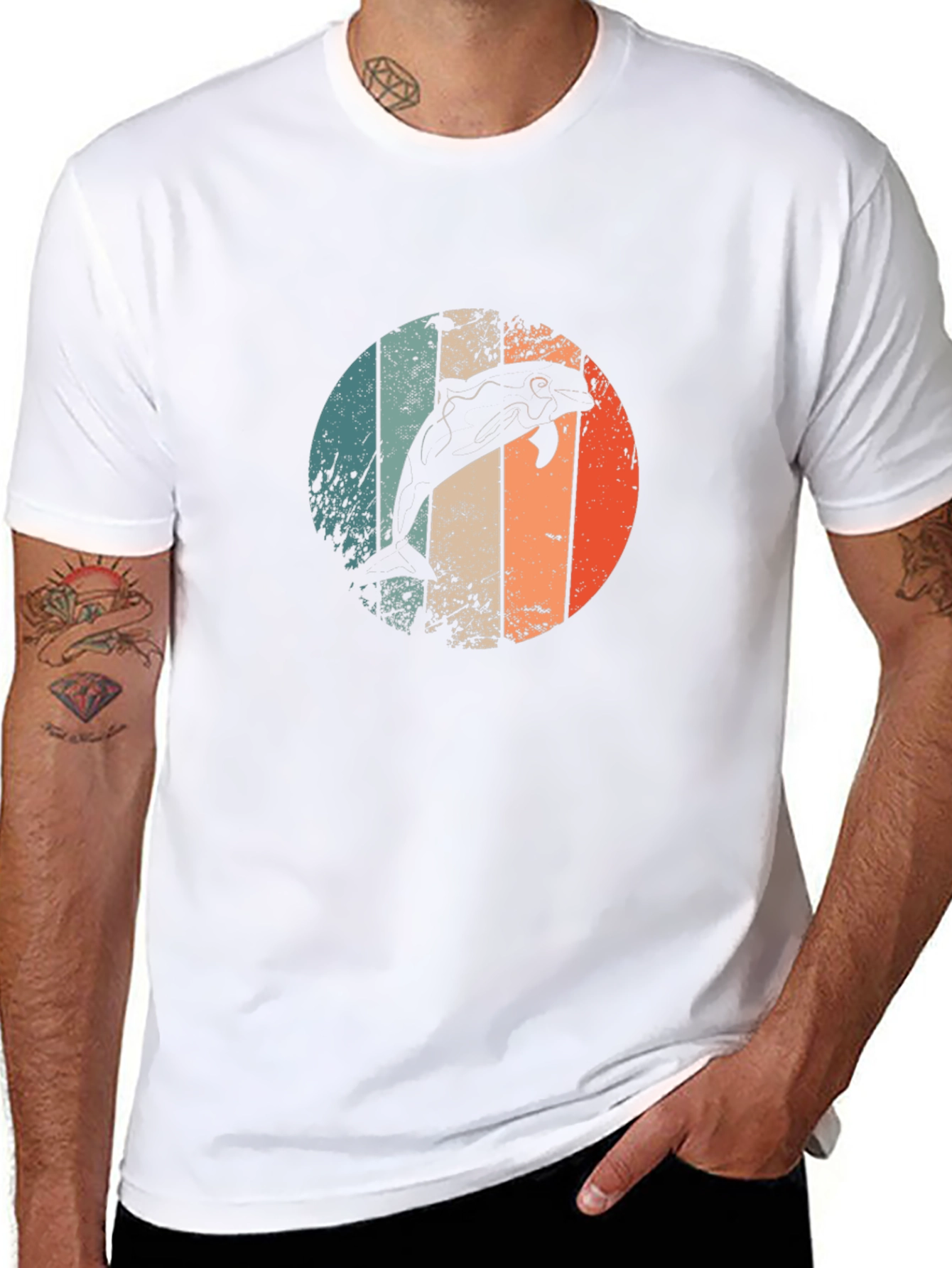 Retro Dolphin Graphic Tee - Mens Black T-Shirt