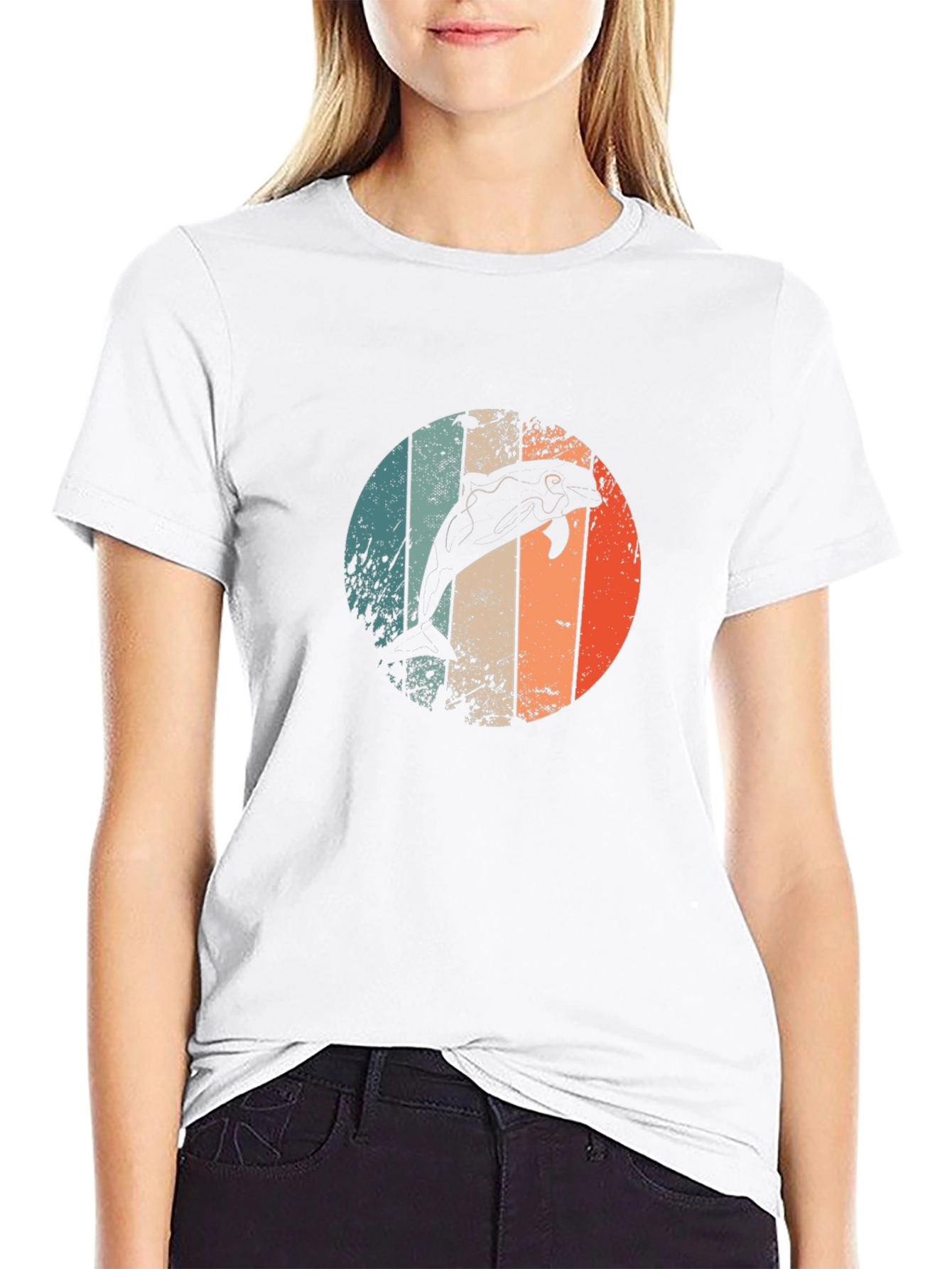 Retro Dolphin Graphic Tee - Mens Black T-Shirt