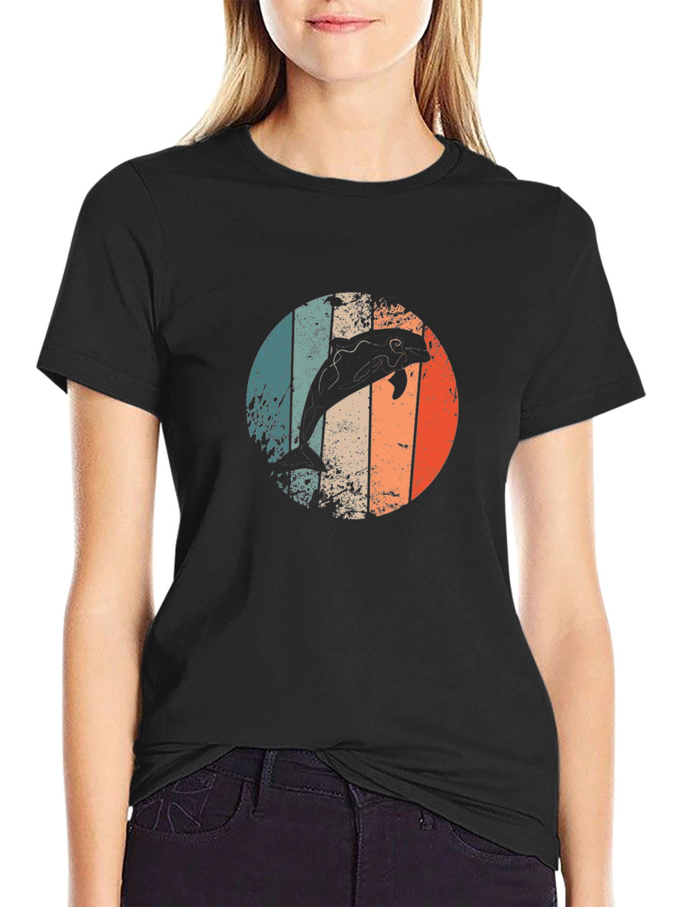 Retro Dolphin Graphic Tee - Mens Black T-Shirt