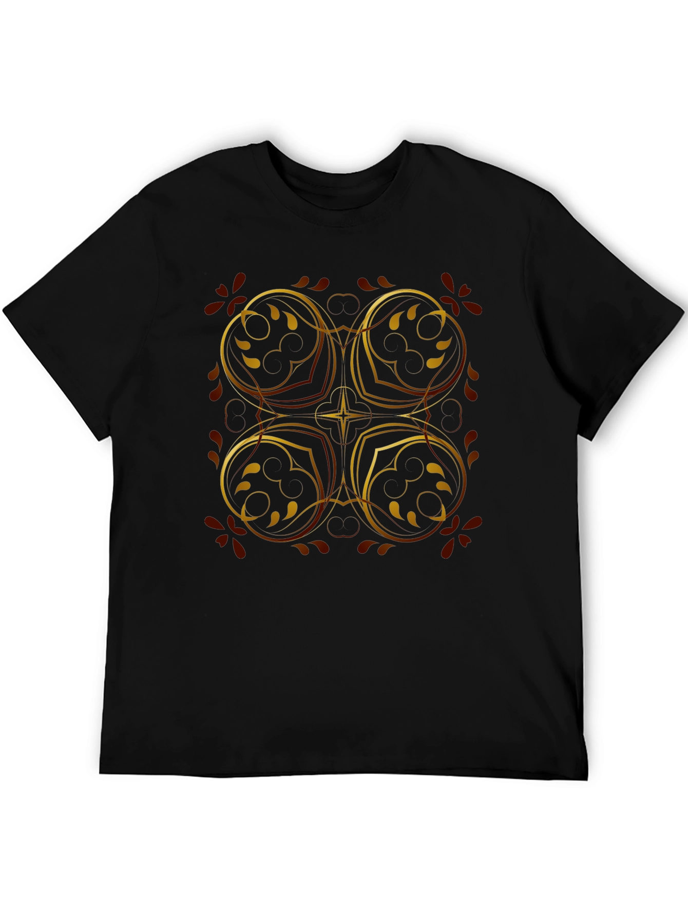 Elegant Black T-Shirt with Golden Floral Design