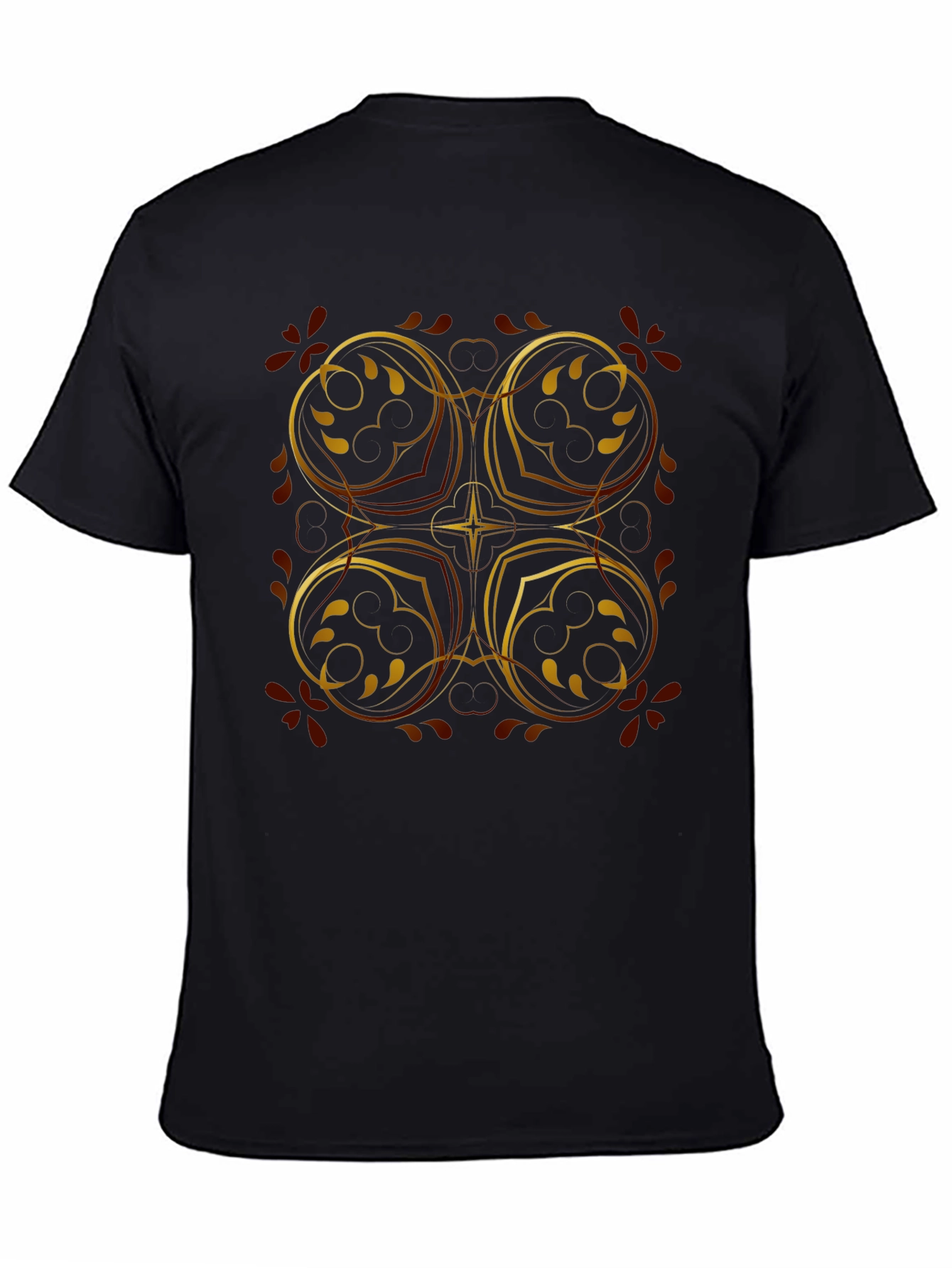 Elegant Black T-Shirt with Golden Floral Design