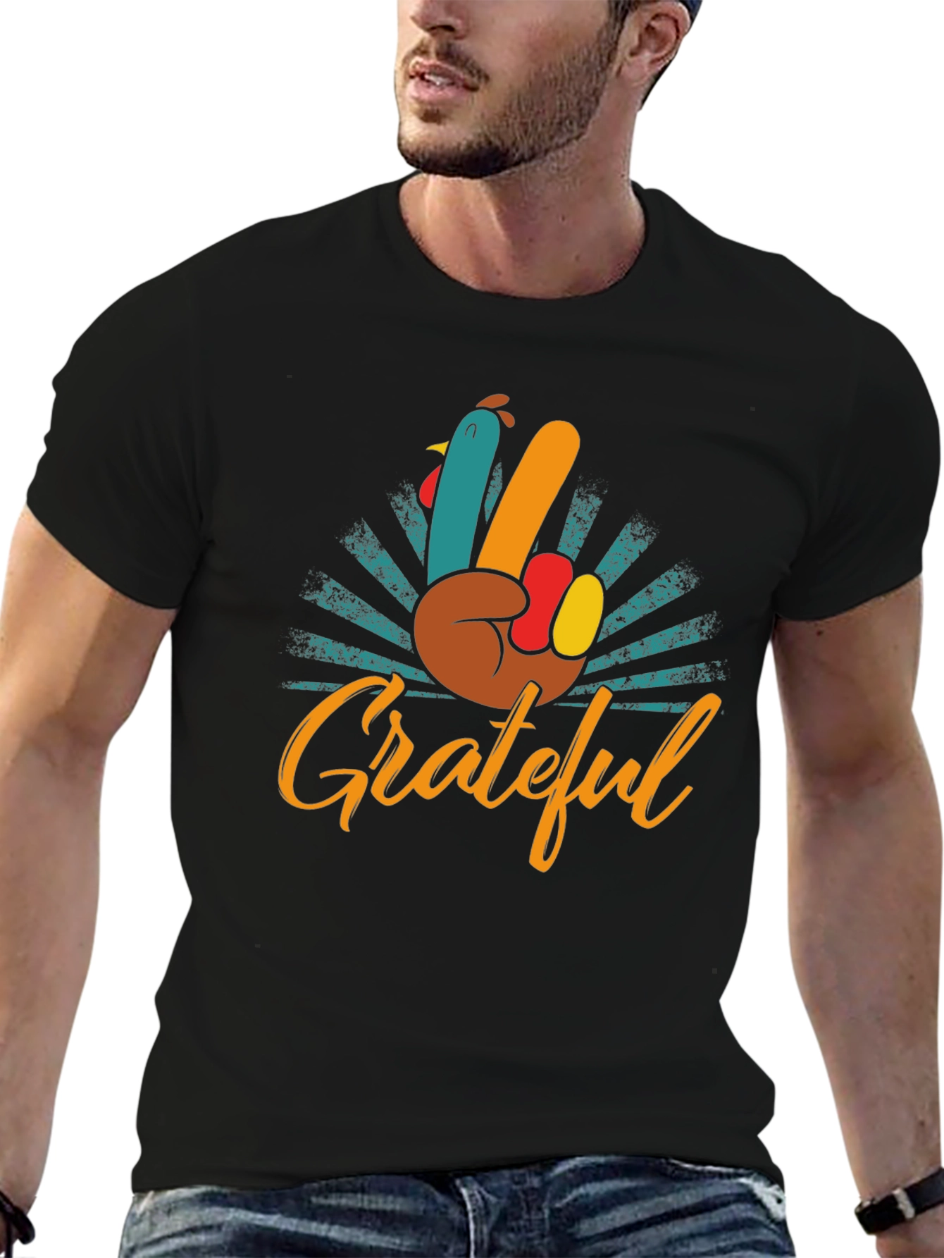 Grateful Turkey Hand Peace Sign T-Shirt