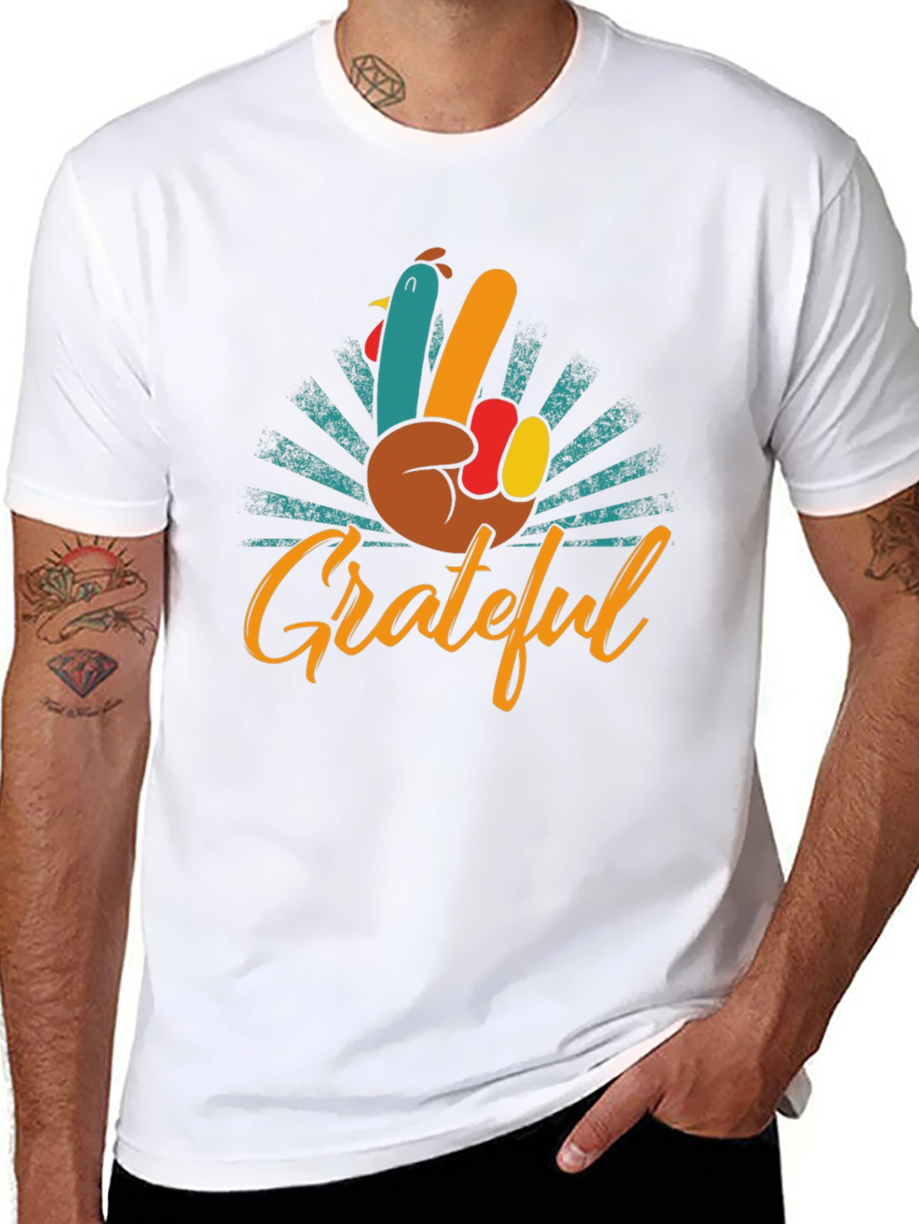 Grateful Turkey Hand Peace Sign T-Shirt