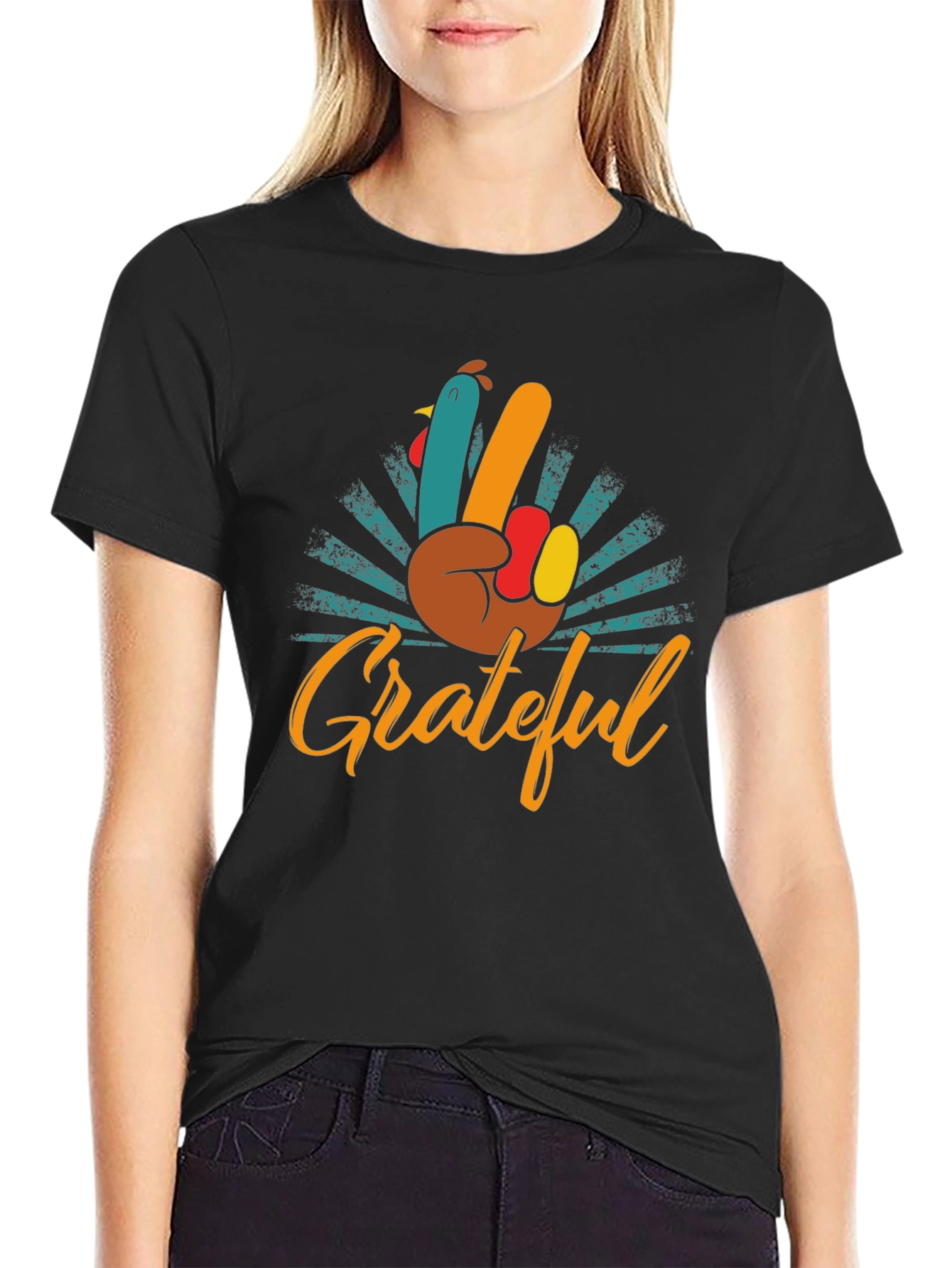 Grateful Turkey Hand Peace Sign T-Shirt