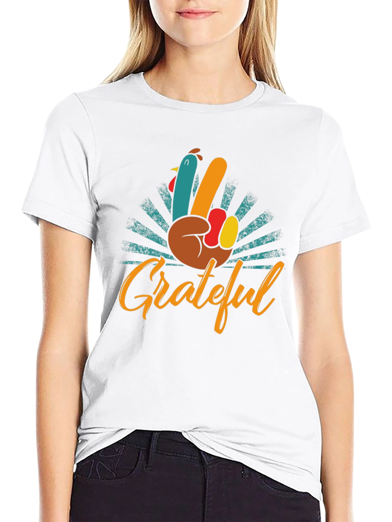 Grateful Turkey Hand Peace Sign T-Shirt