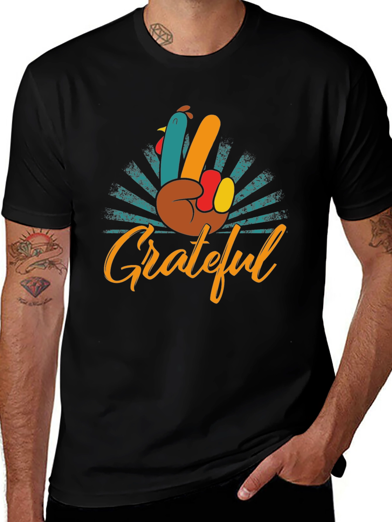 Grateful Turkey Hand Peace Sign T-Shirt