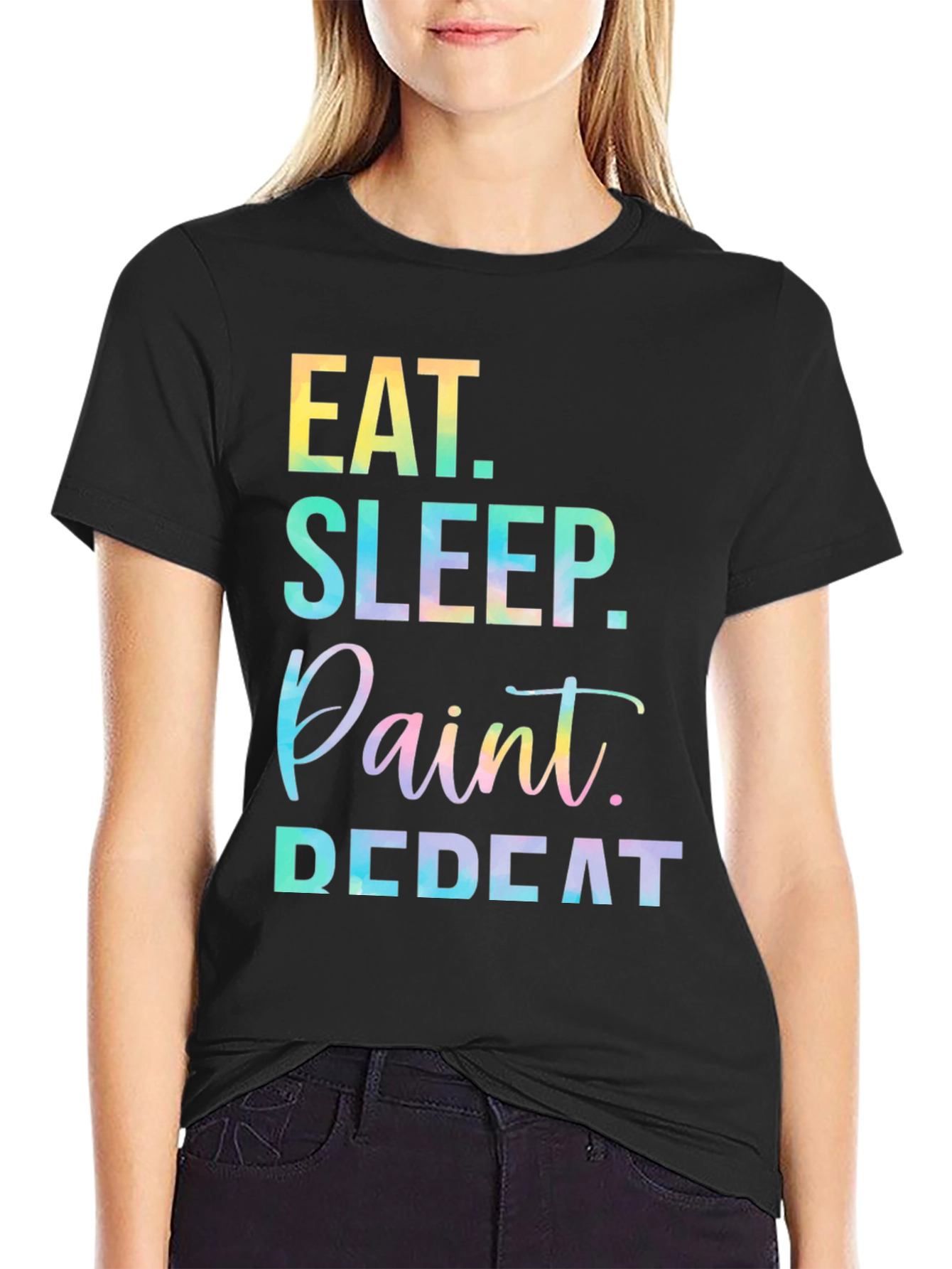 Eat Sleep Paint Repeat Black Graphic Tee