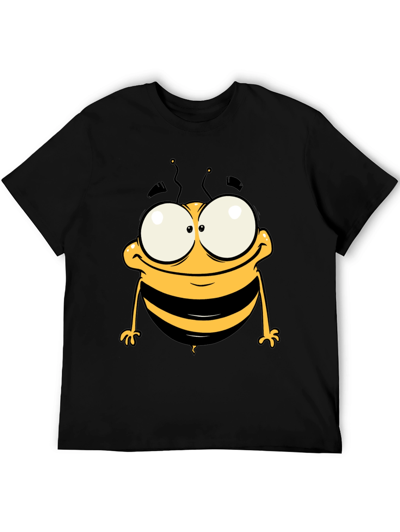 Funny Cartoon Bee Graphic Tee - Black Cotton T-Shirt