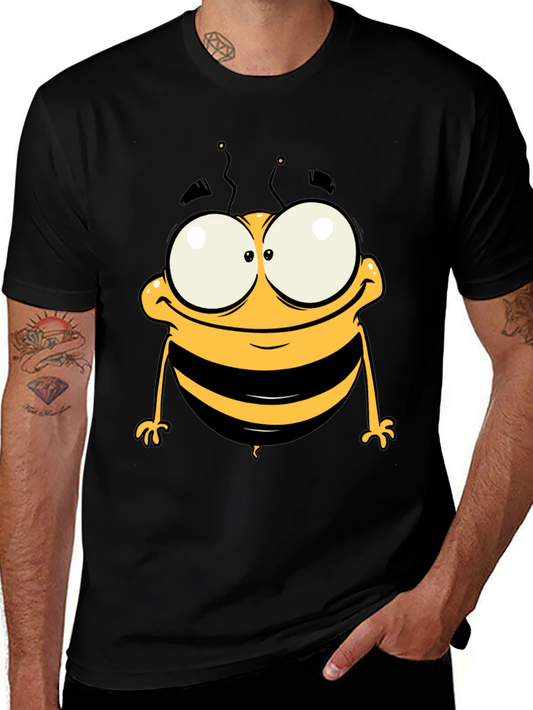 Funny Cartoon Bee Graphic Tee - Black Cotton T-Shirt