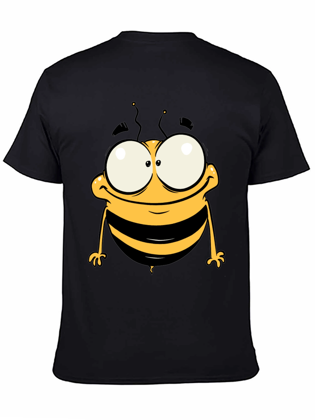 Funny Cartoon Bee Graphic Tee - Black Cotton T-Shirt