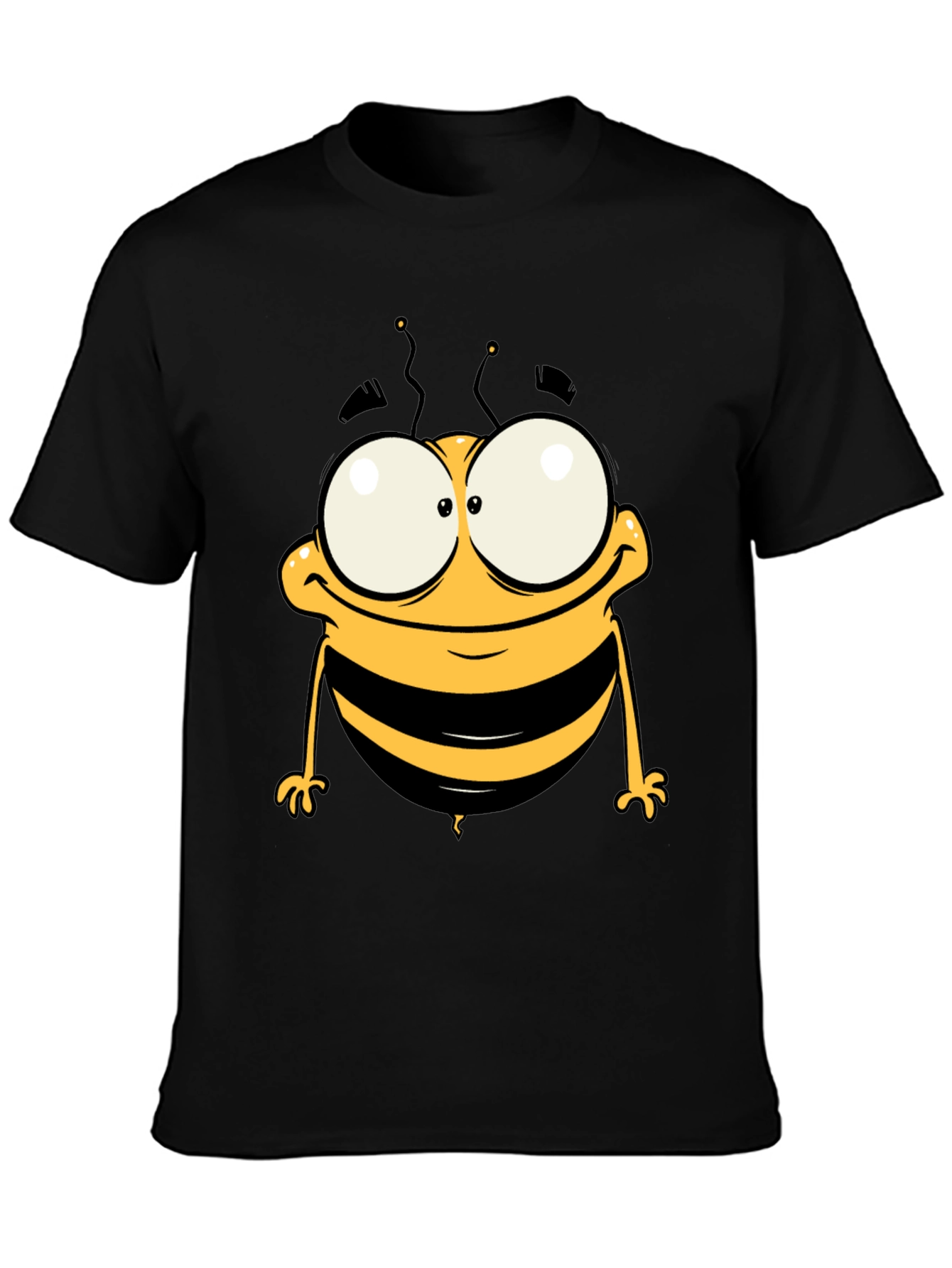 Funny Cartoon Bee Graphic Tee - Black Cotton T-Shirt